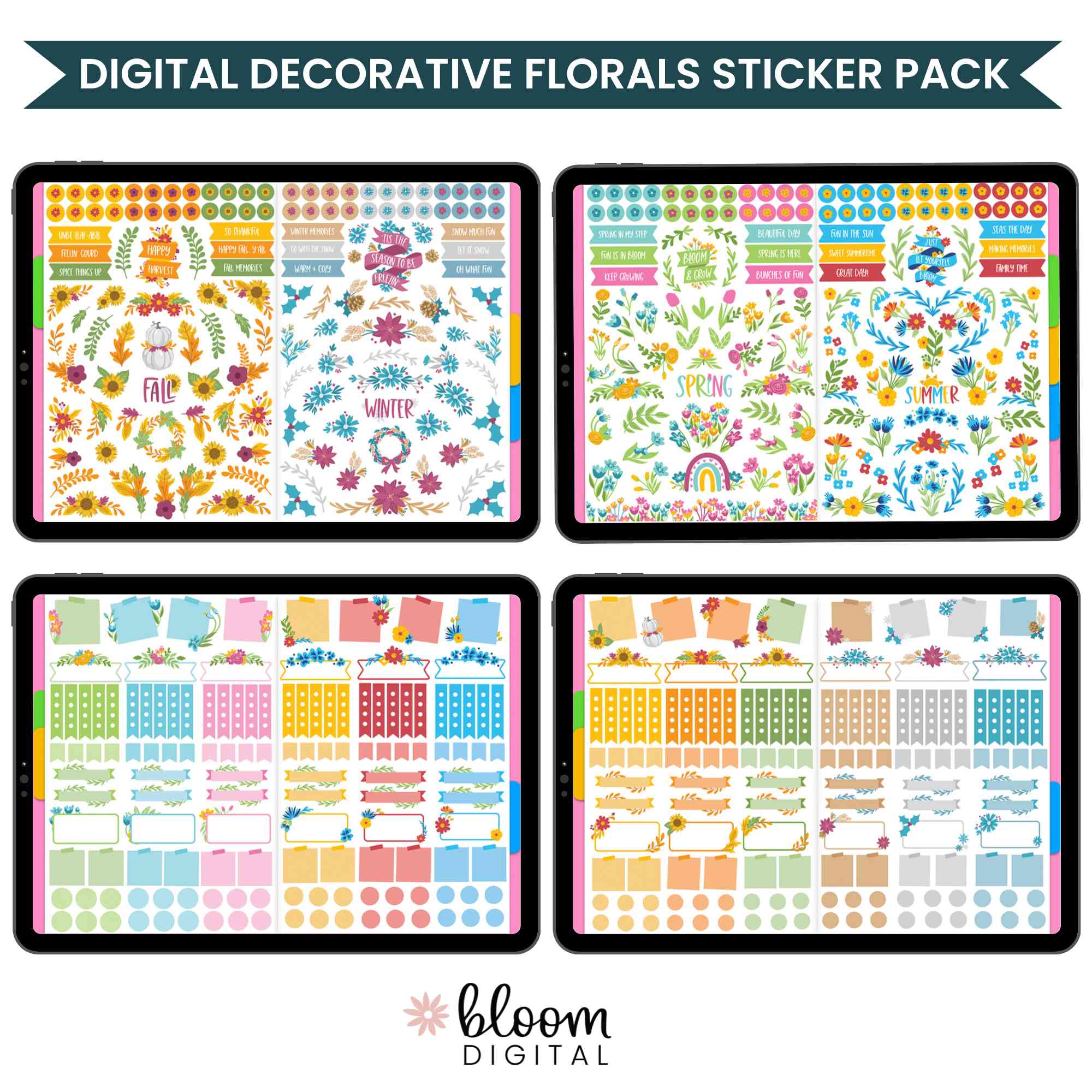 Digital Planner Stickers, Decorative Florals