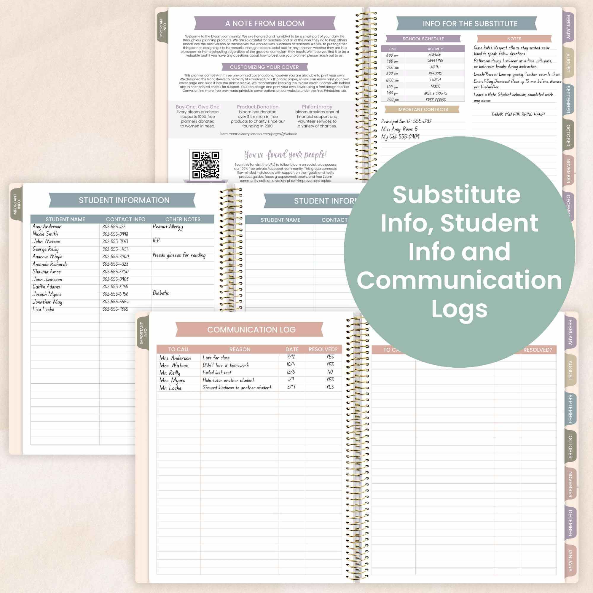 DATED 2025-26 Teacher Planner & Calendar, Interchangeable Cover, Cool Tones