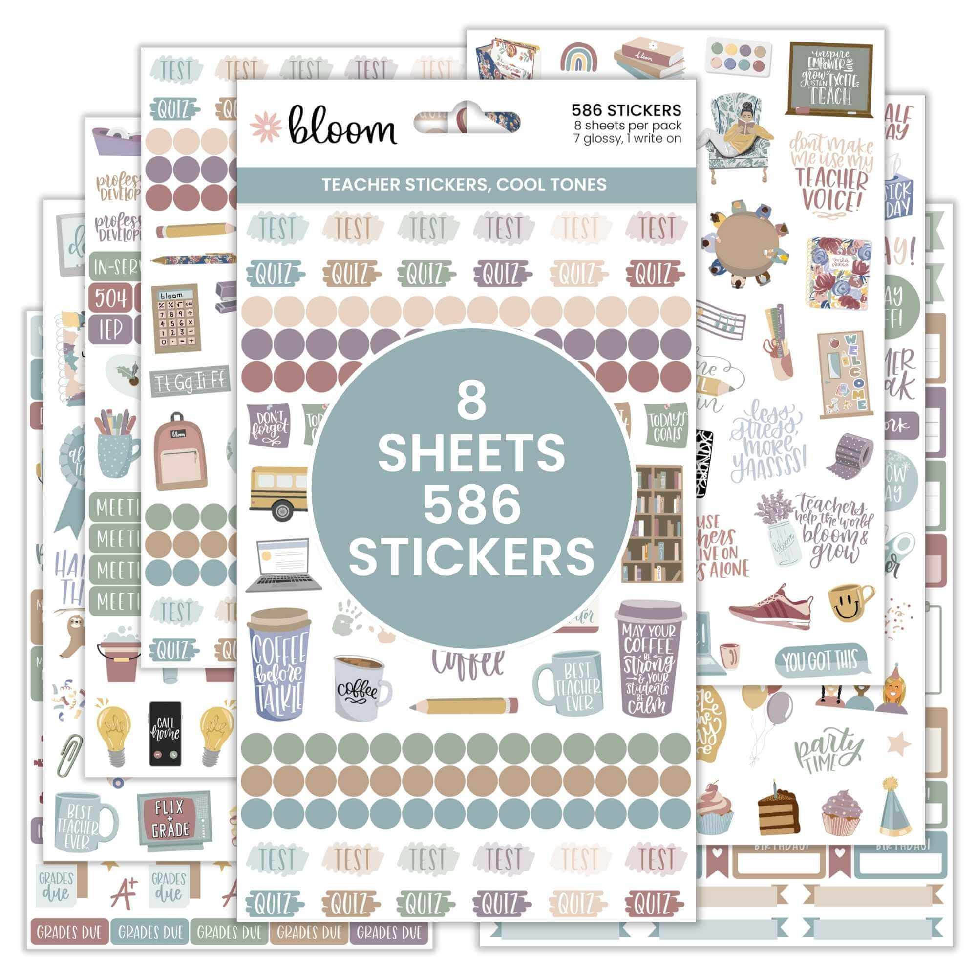 Planner Stickers, Teacher Pack, Cool Tones