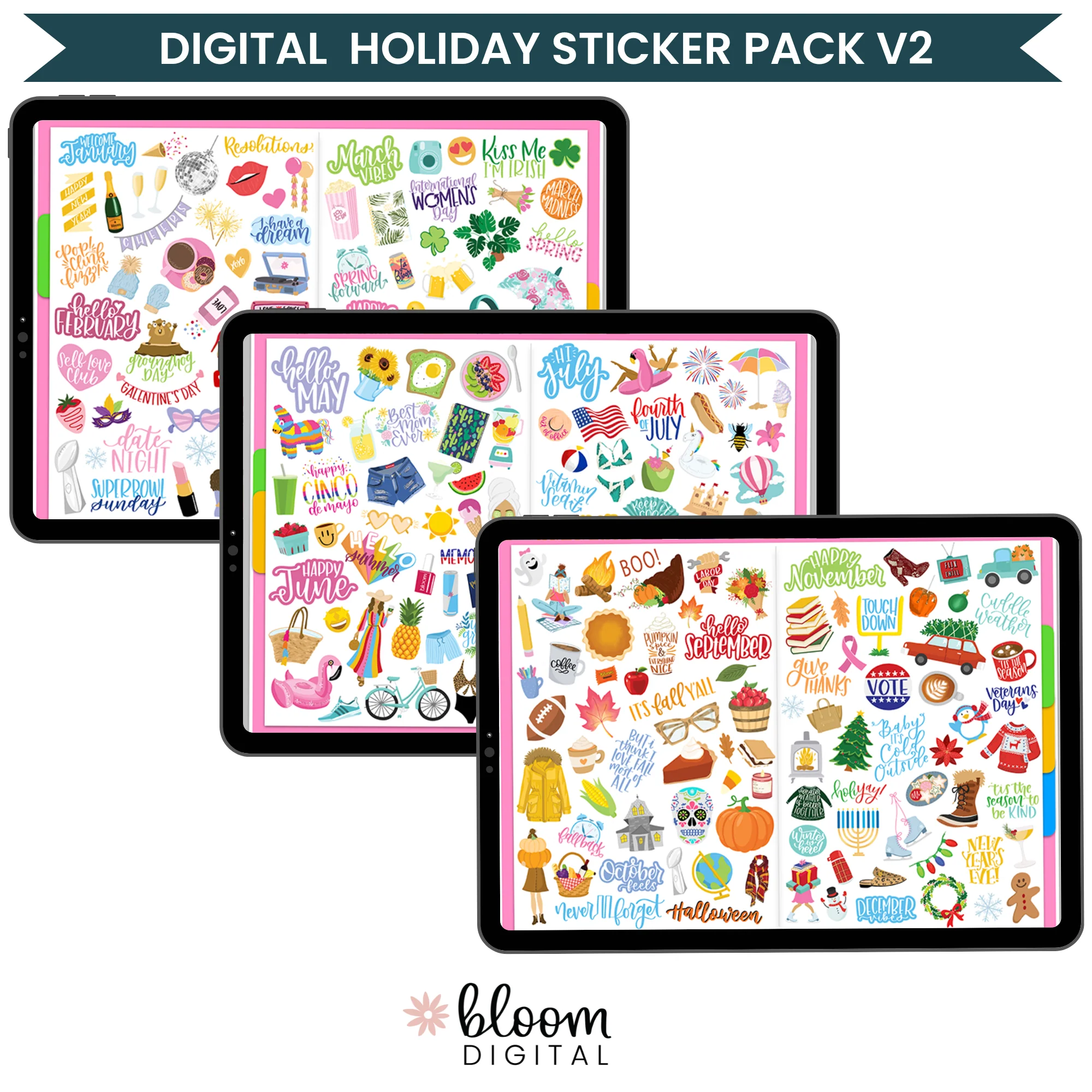 Digital Planner Stickers, Classic Holiday