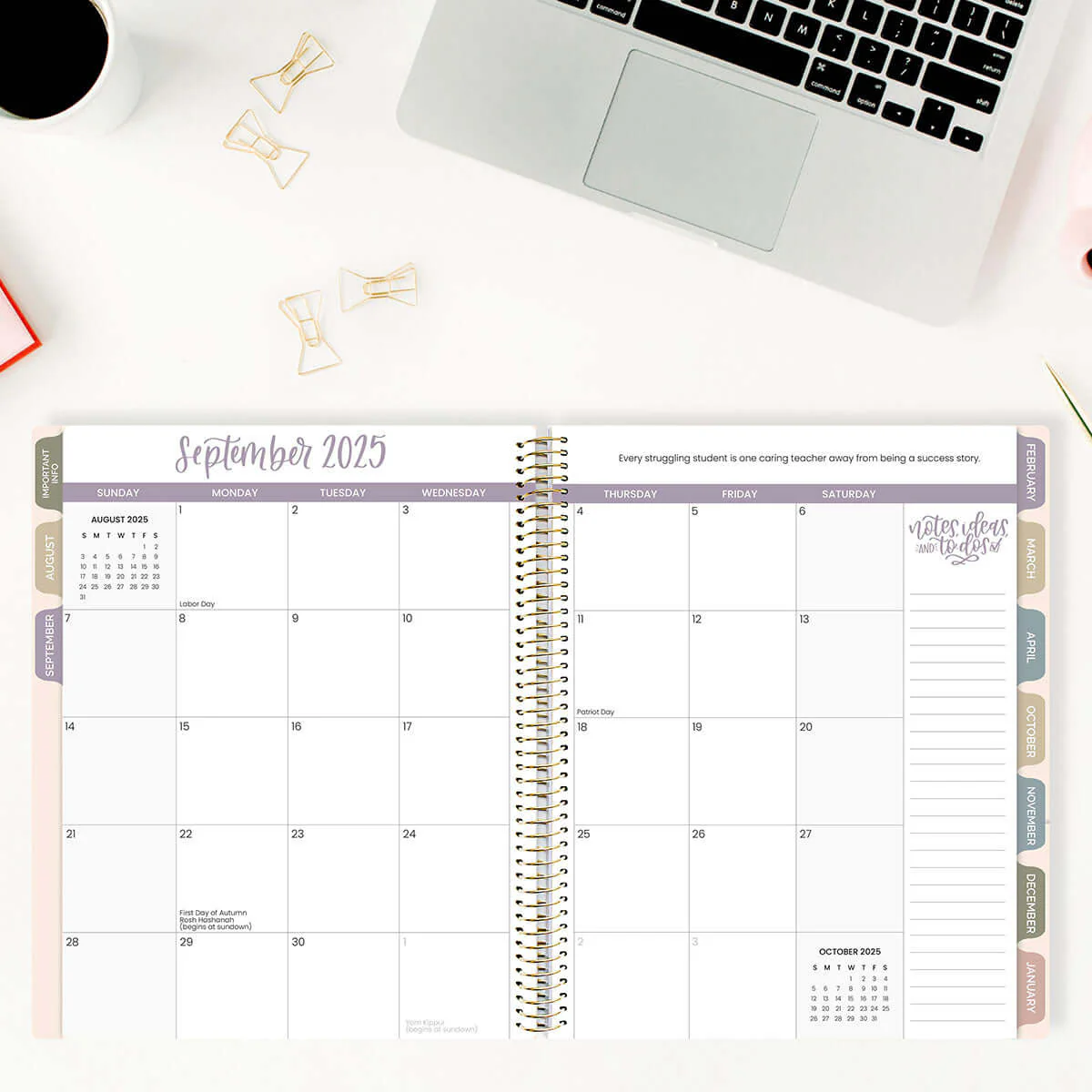 DATED 2025-26 Teacher Planner & Calendar, Interchangeable Cover, Cool Tones