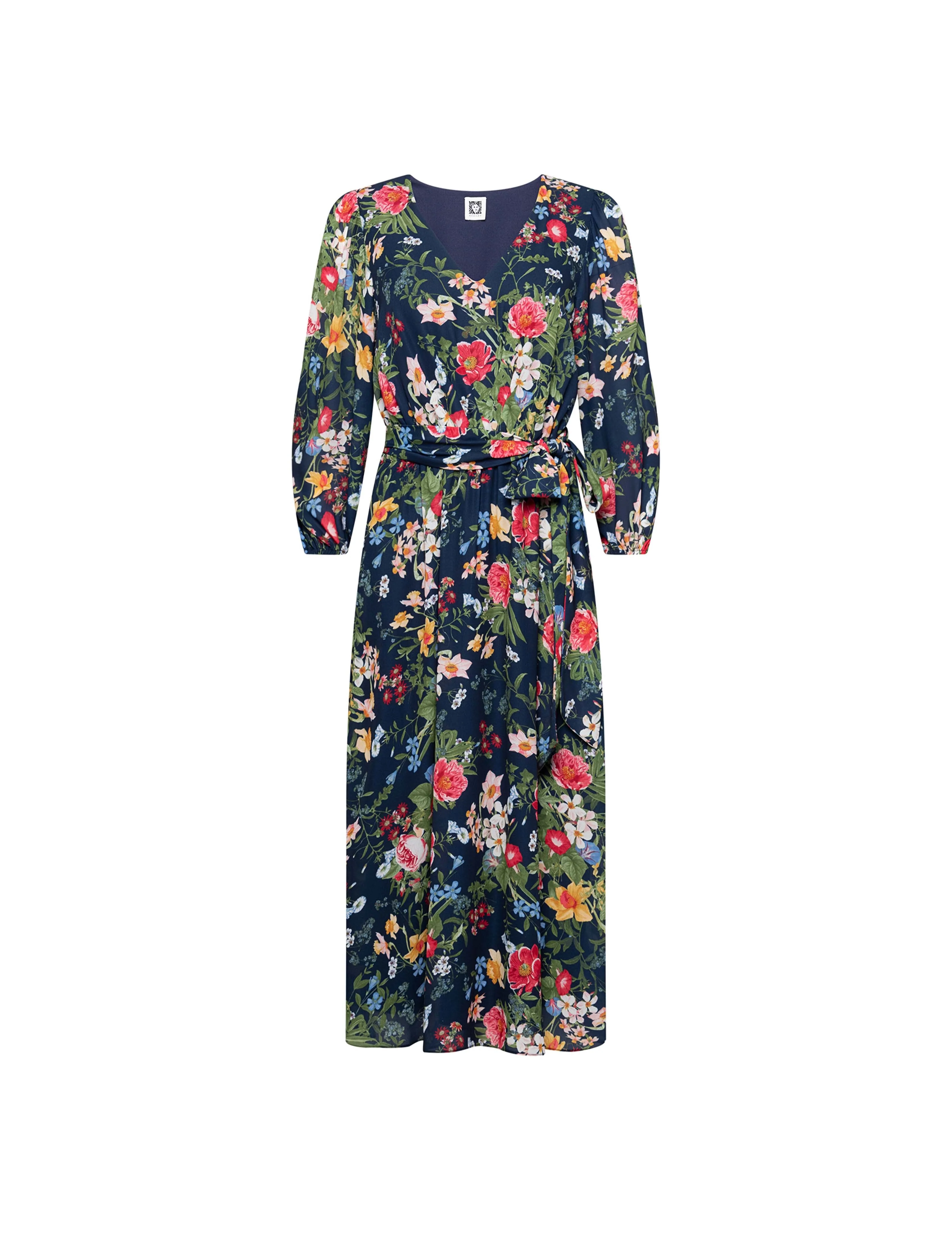 Three Quarter Sleeve V Neck Midi Dress