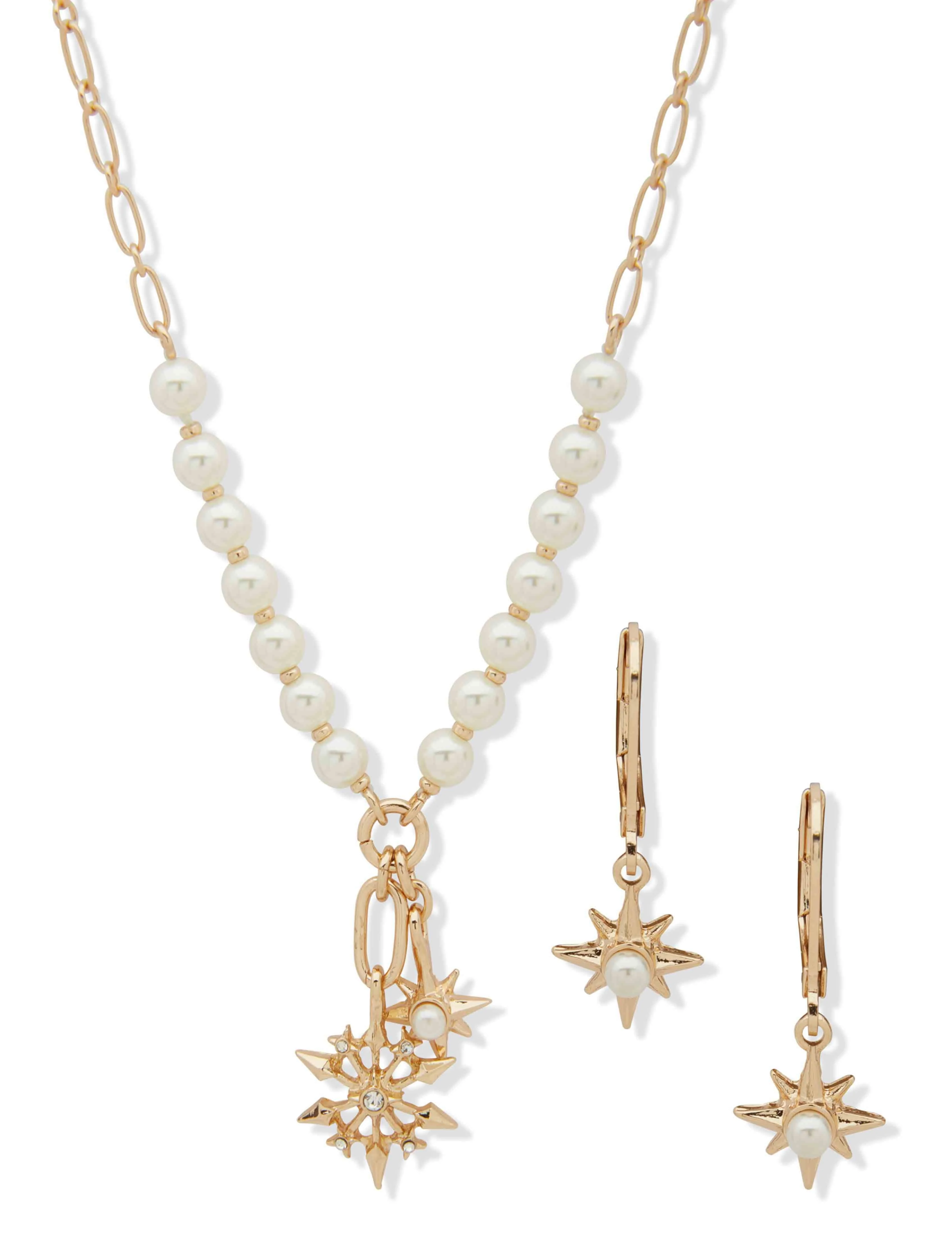 Snowflake Necklace/Earring Set - Pearl