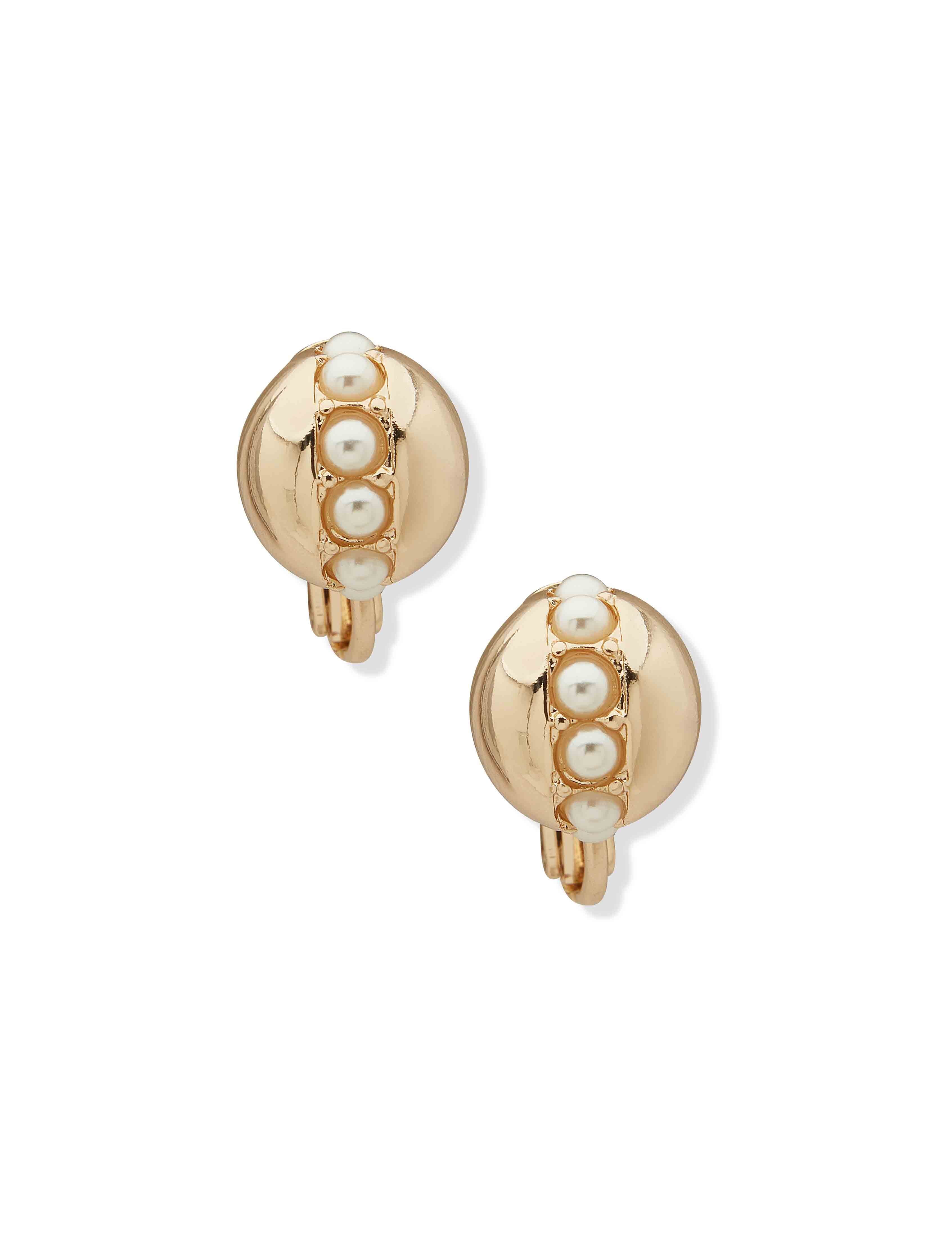 Pearled Gold Button Earring