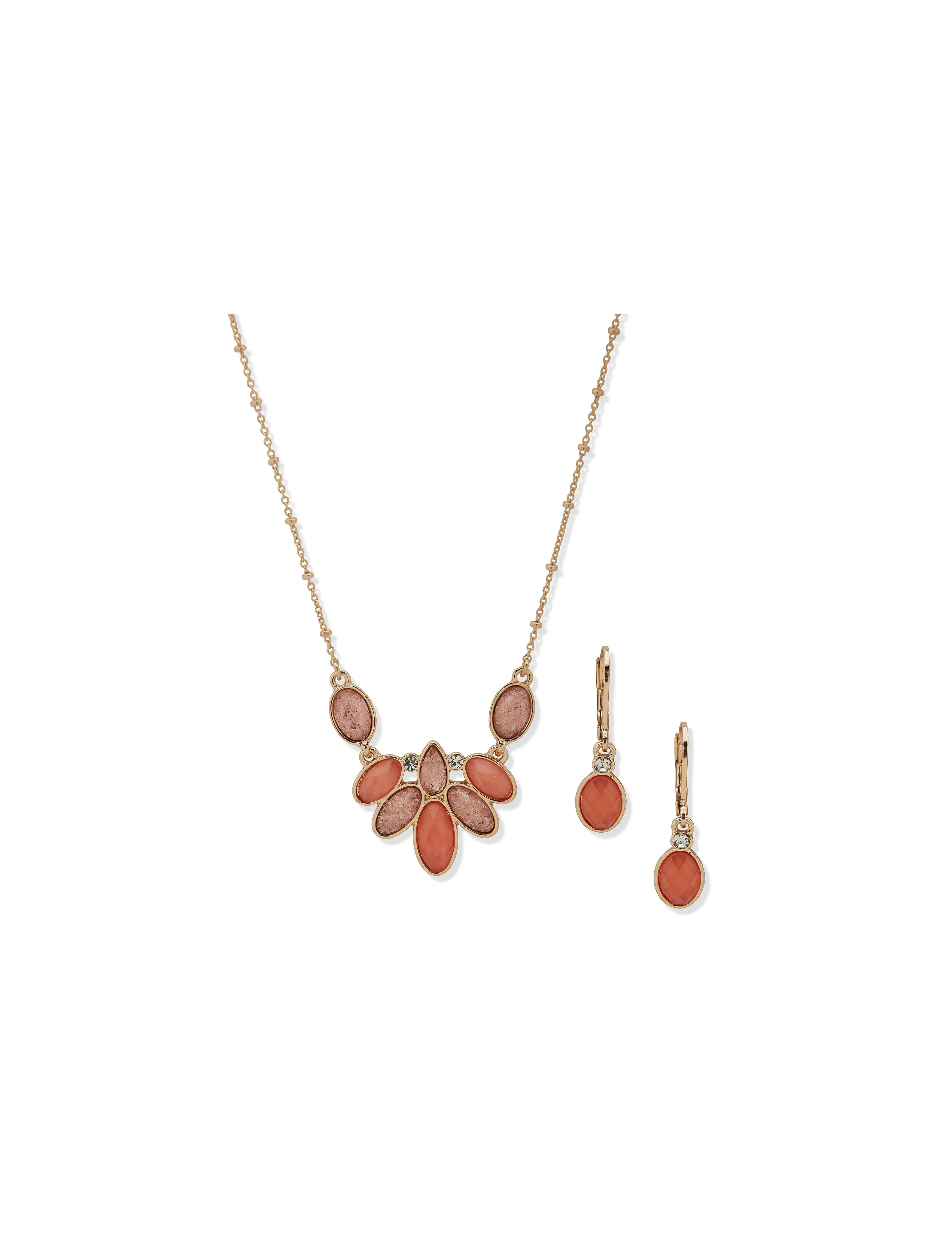 Multi Stone Cluster Necklace and Earring Set