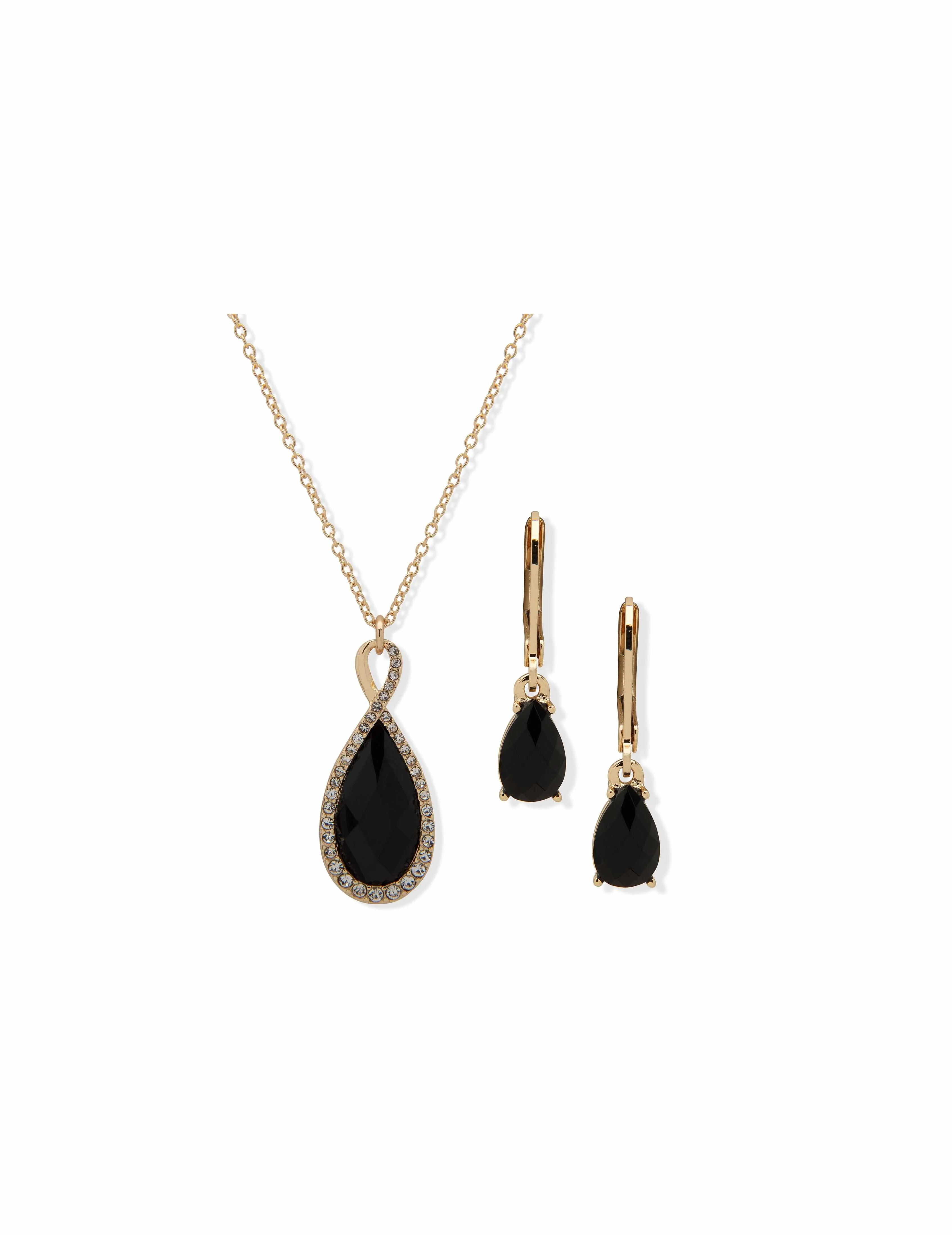 Crystal Tear Drop Pendant & Earring Pouch Set