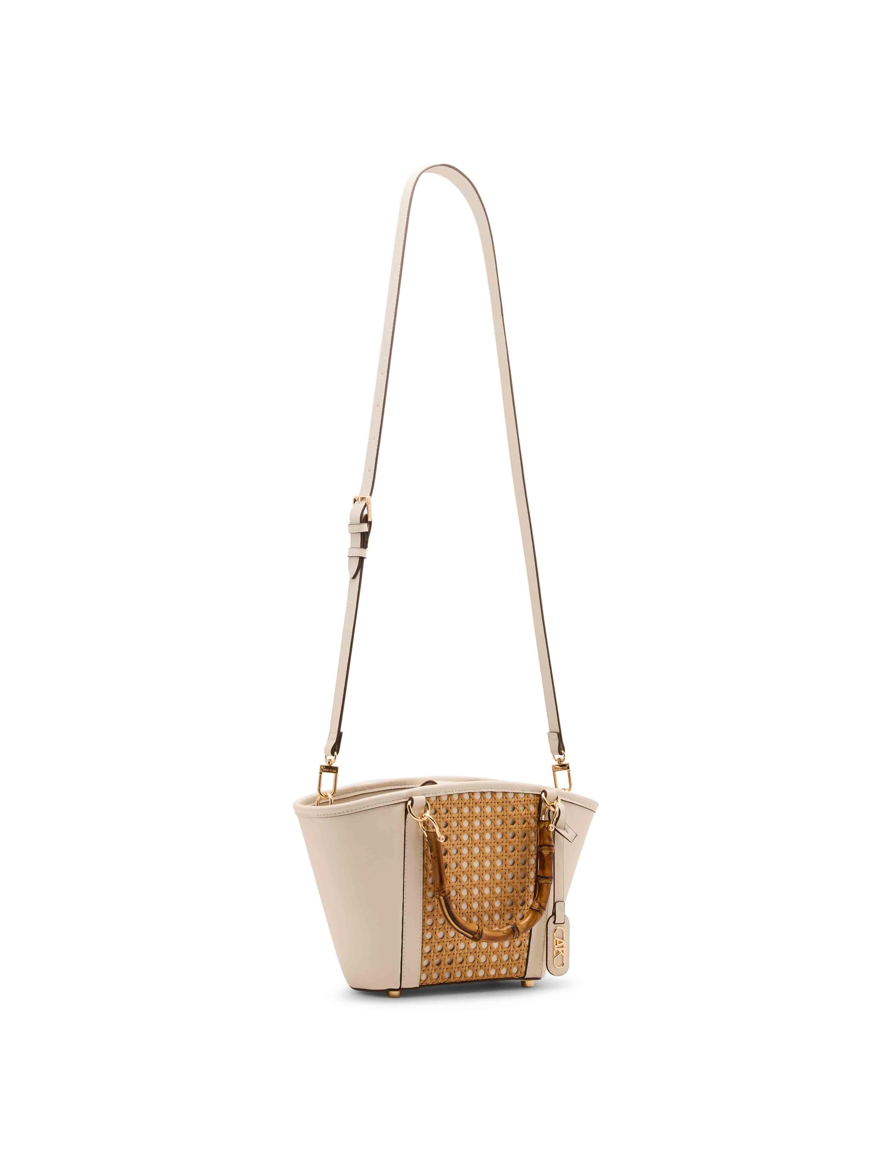 Caining Bamboo Handle Tote with Convertible Strap