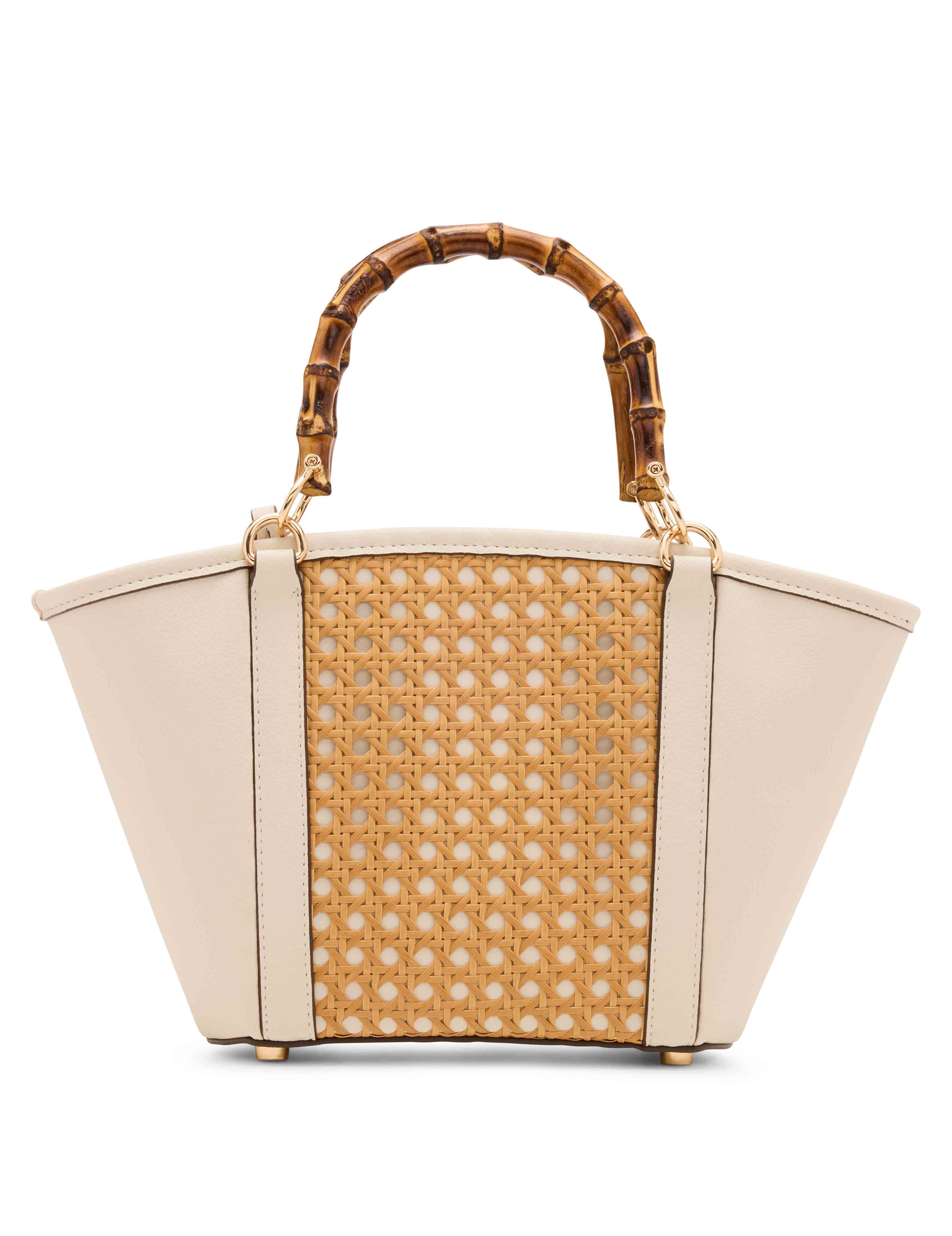 Caining Bamboo Handle Tote with Convertible Strap