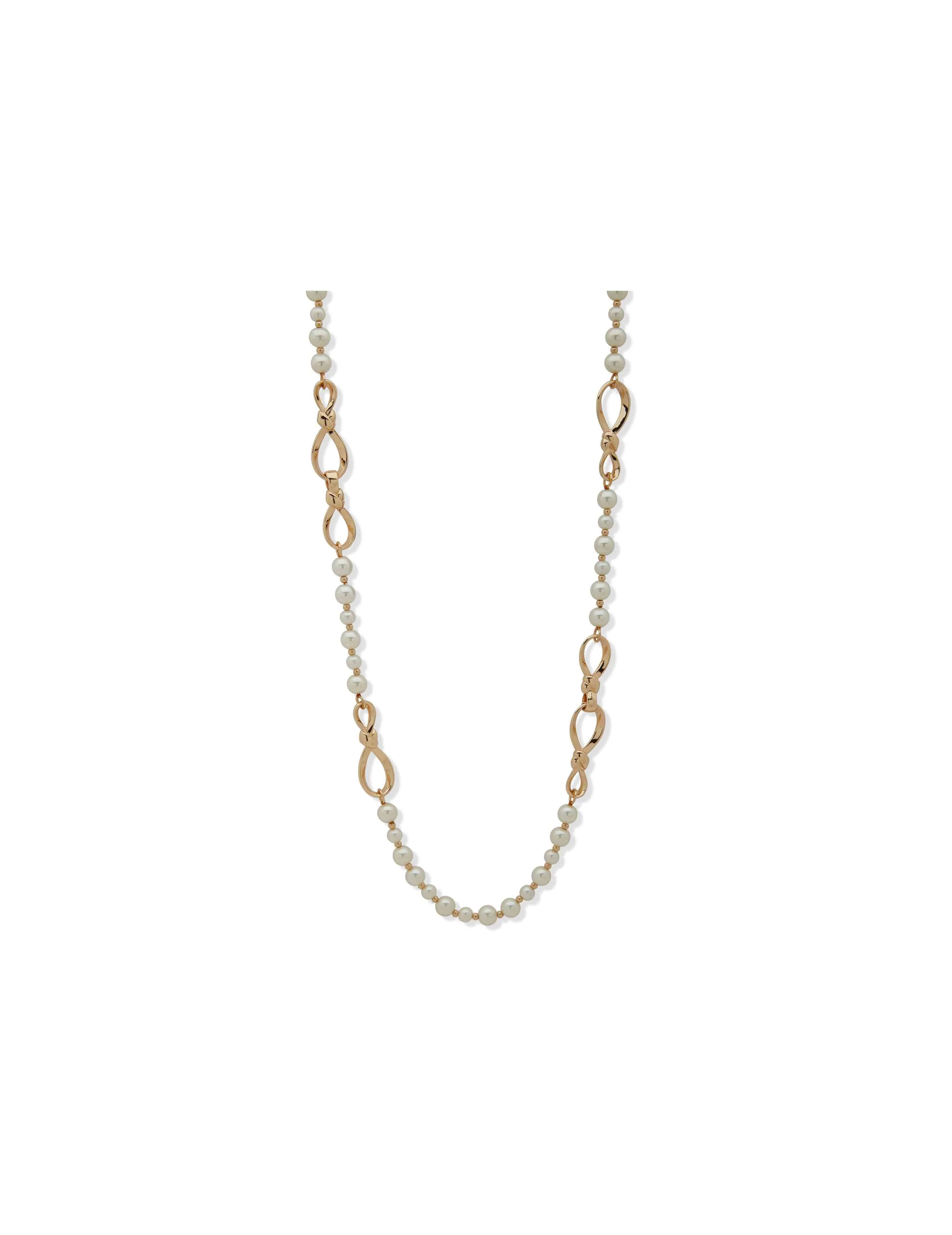 Twisted Knot & Pearl Long Necklace