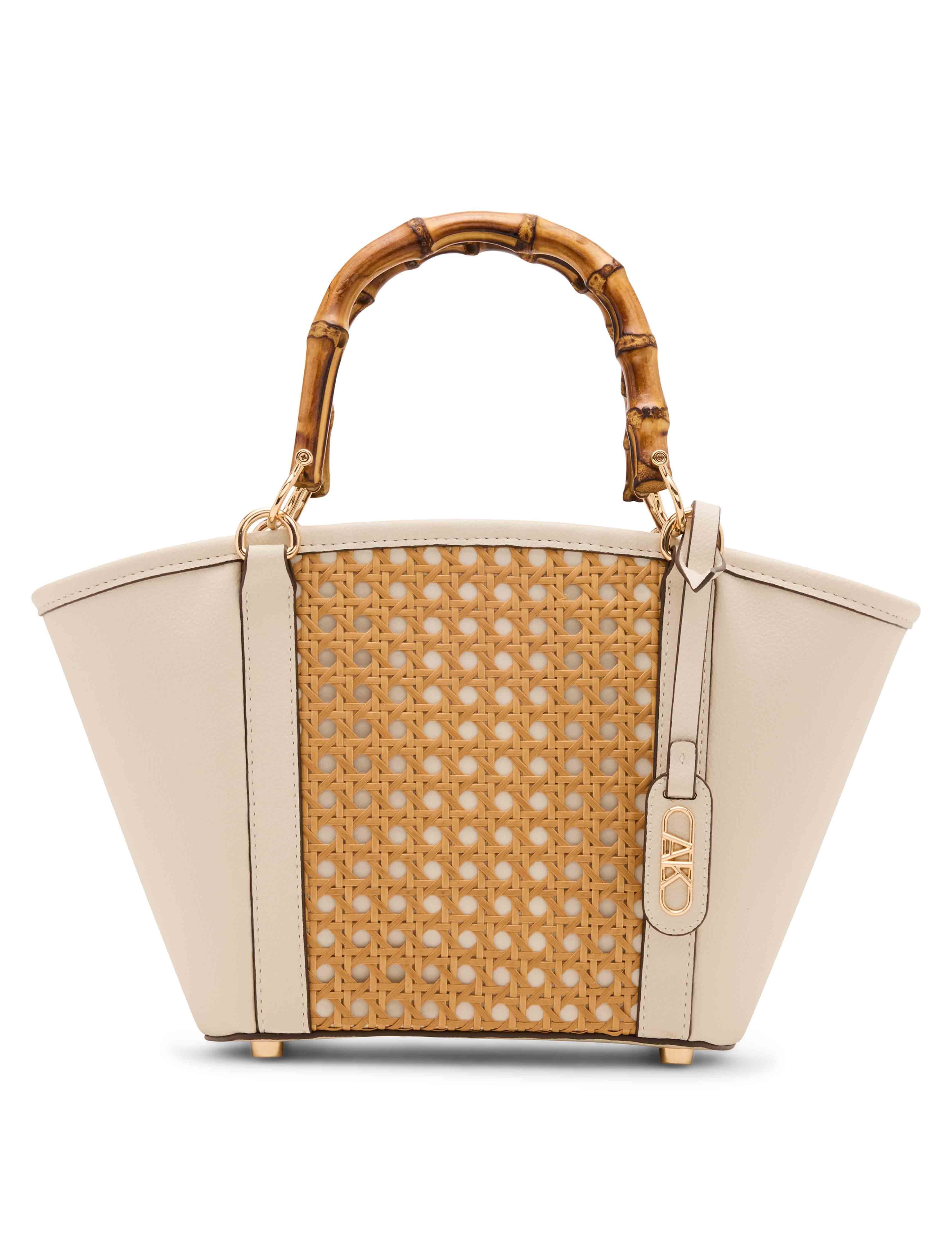 Caining Bamboo Handle Tote with Convertible Strap