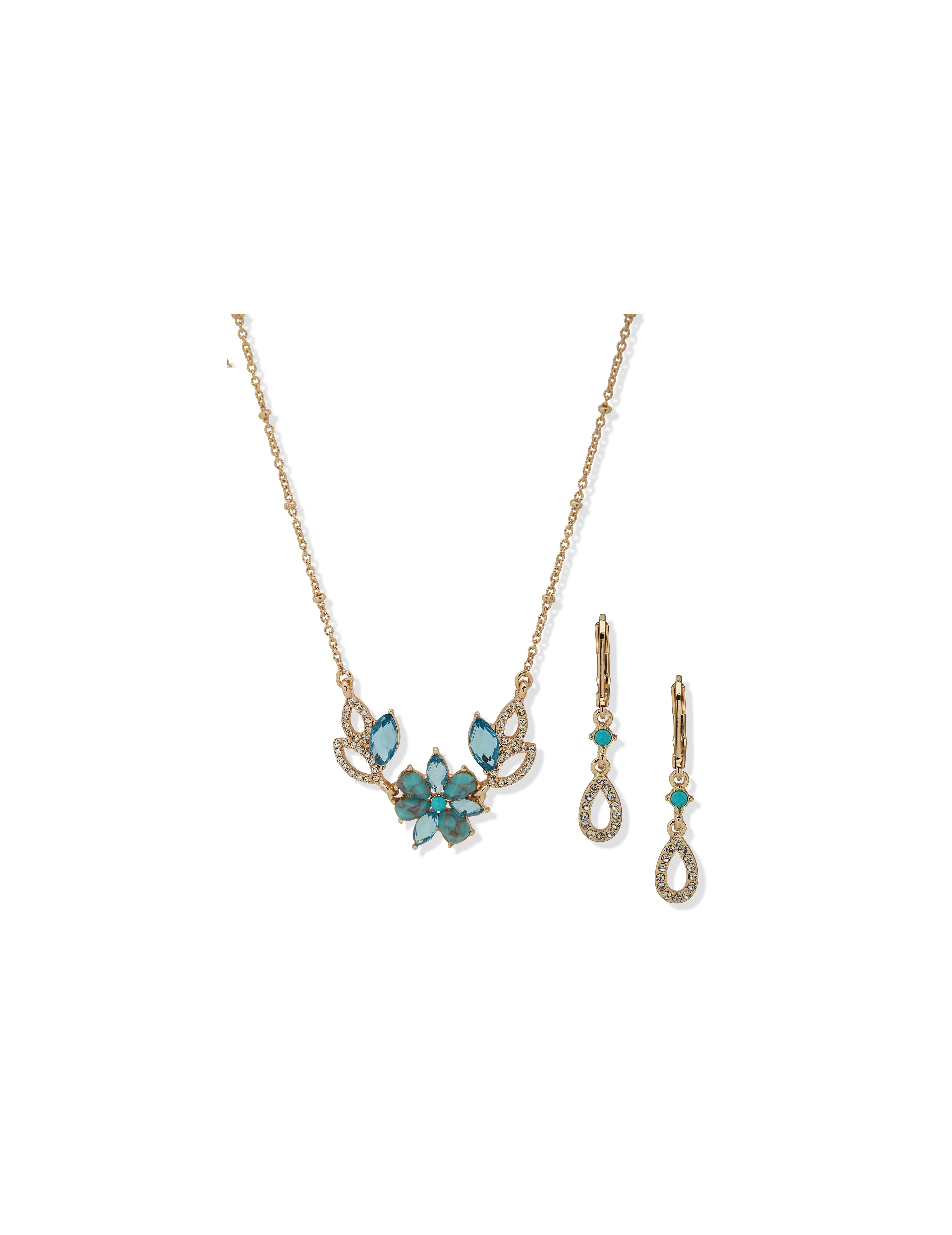 Turquoise Flower Necklace and Earring Set