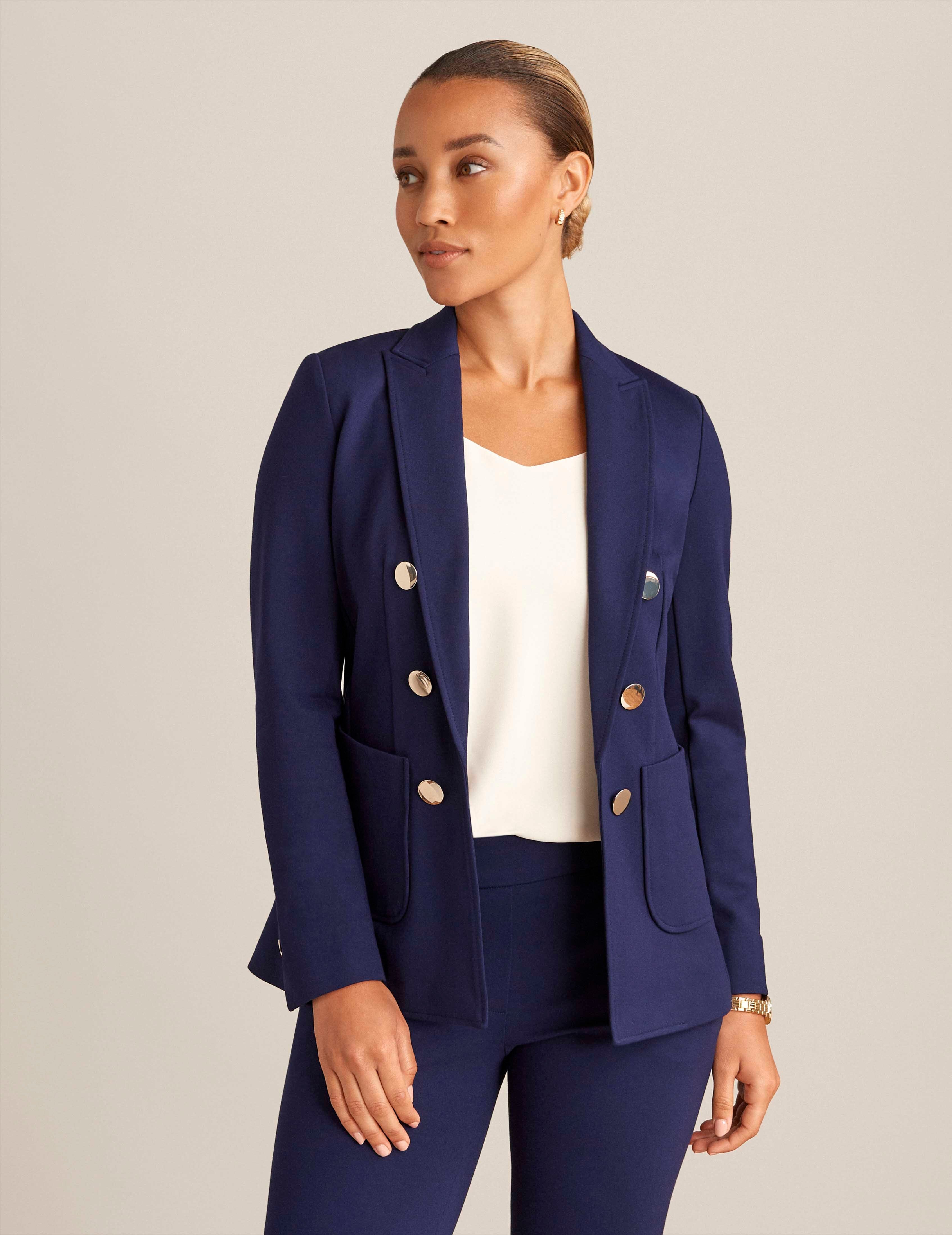 Compression Collection Faux Double Breasted Blazer With Patch Pockets
