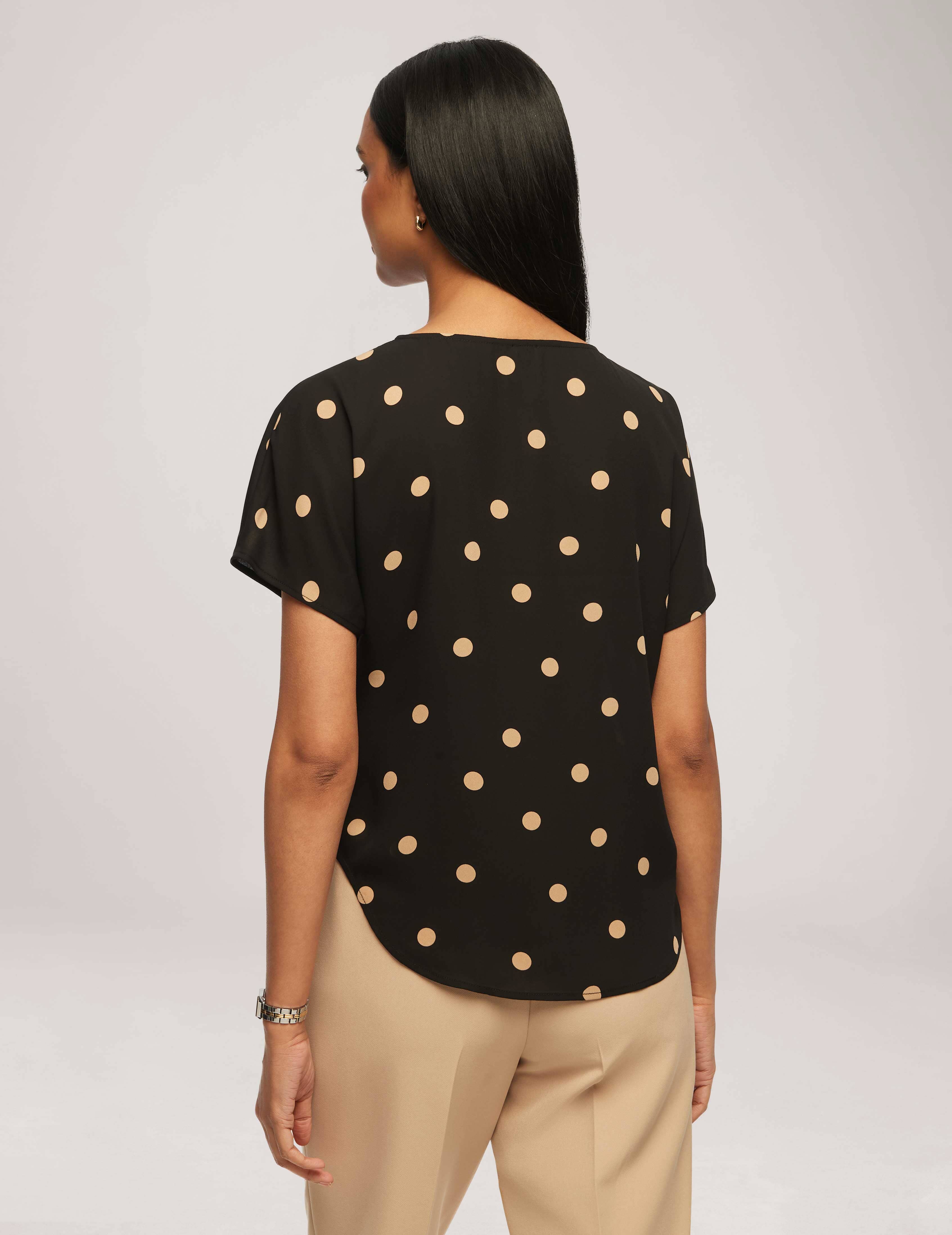 Large Dot Bateau Neck Short Sleeve Blouse