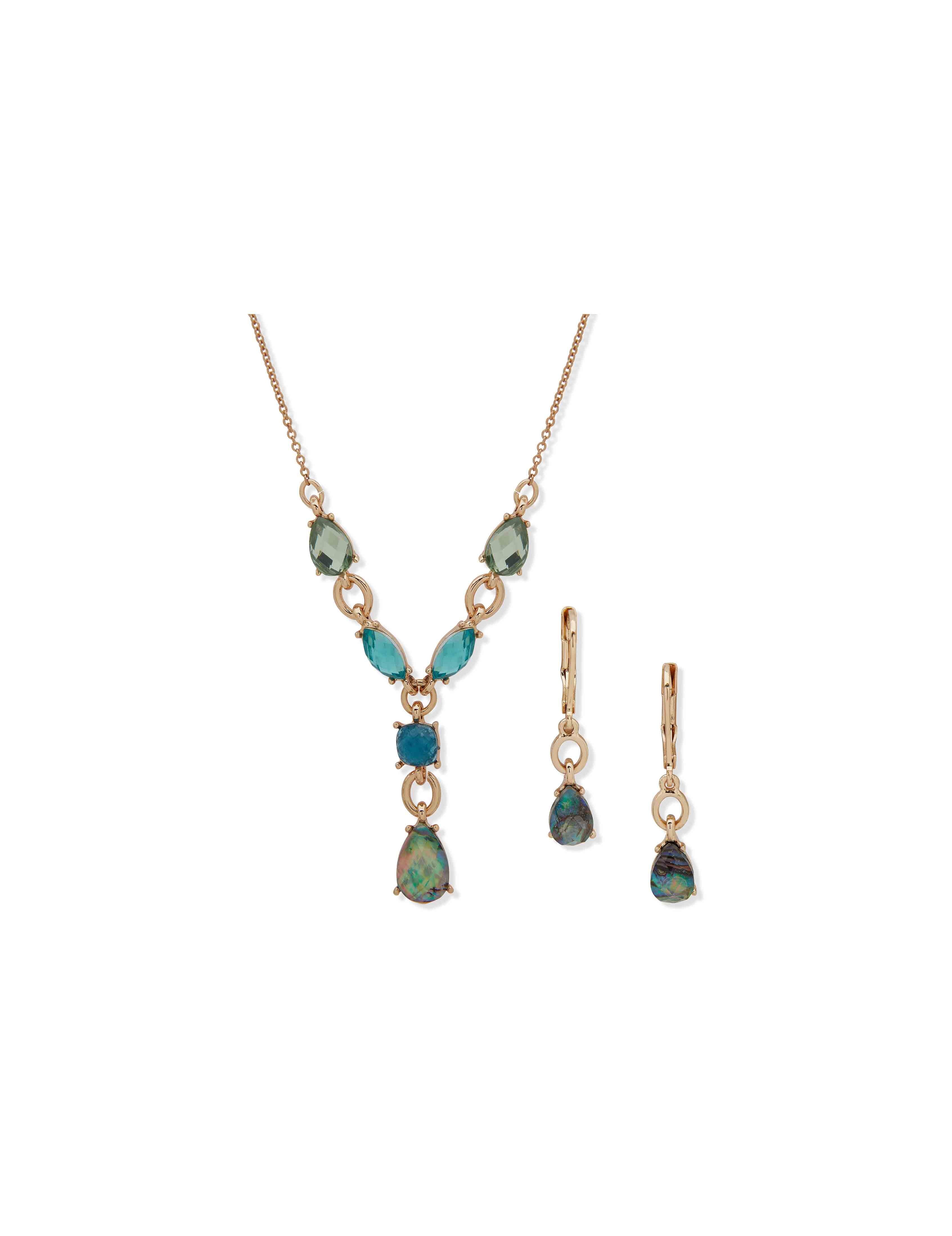 Y-Neck Stone Cluster Necklace and Earring Set