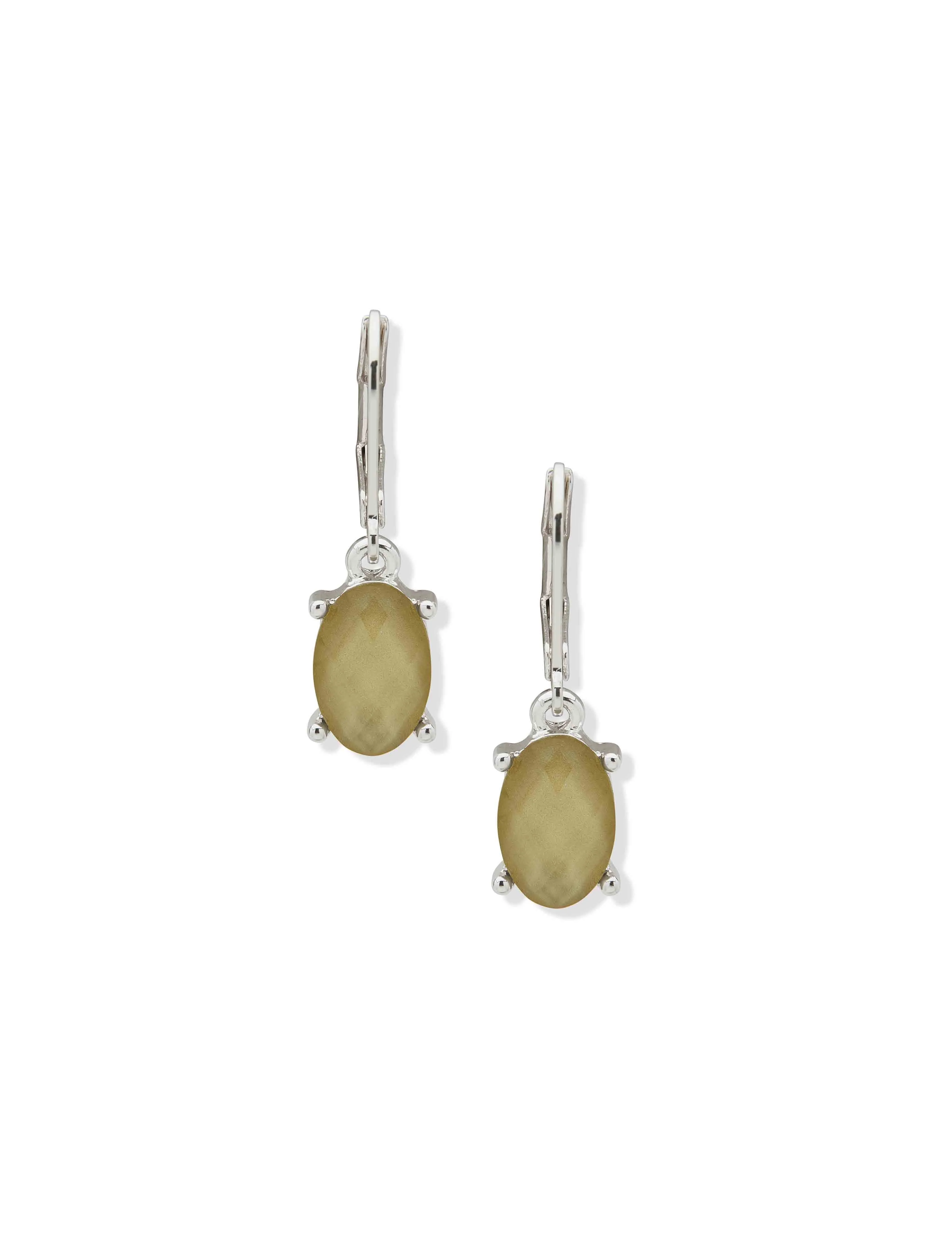Oval Stone Drop Earring - Silver/Green