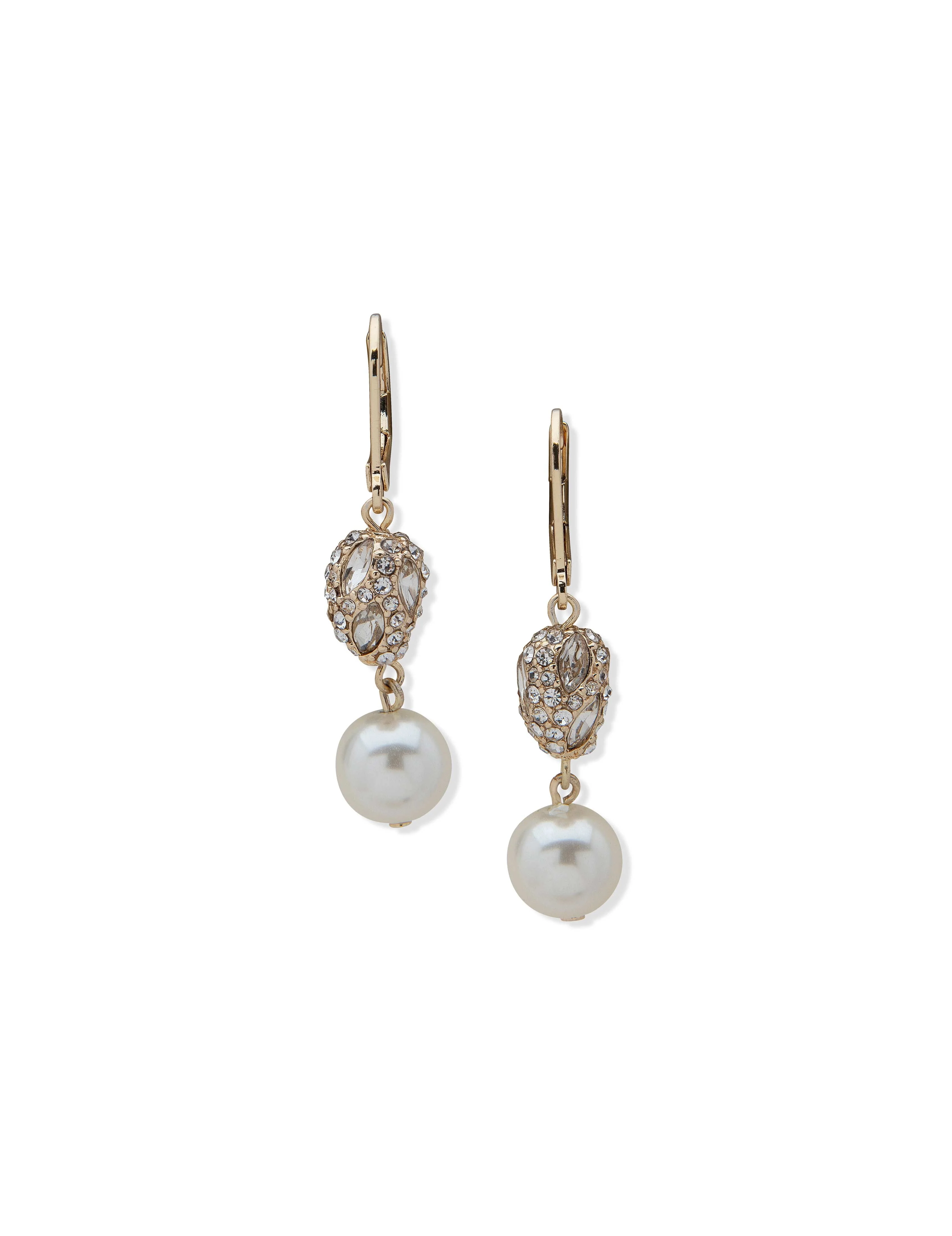 Double Drop Crystal Faux Pearl Nugget Earrings