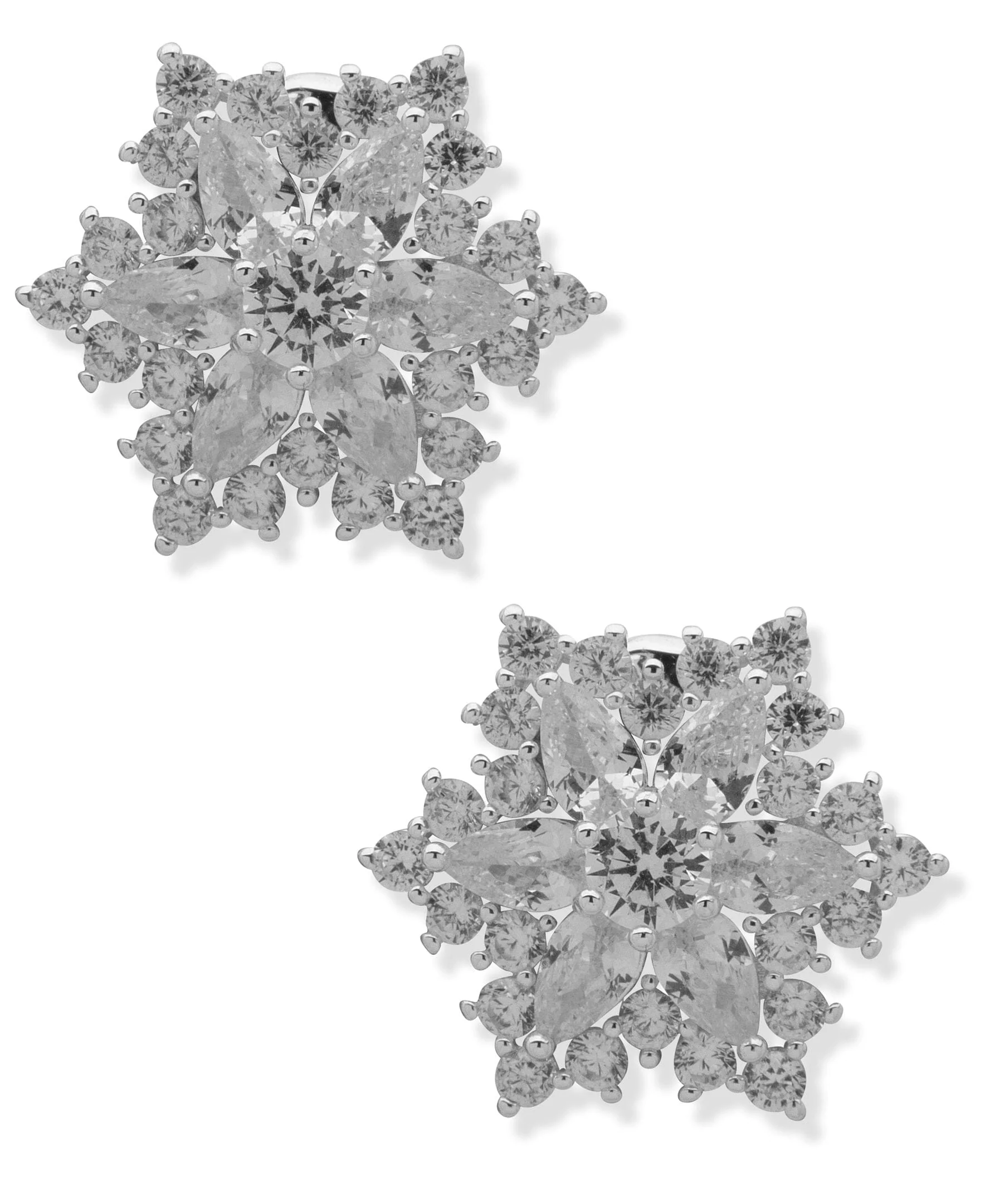 Crystal Snowflake Button Clip-On Earrings