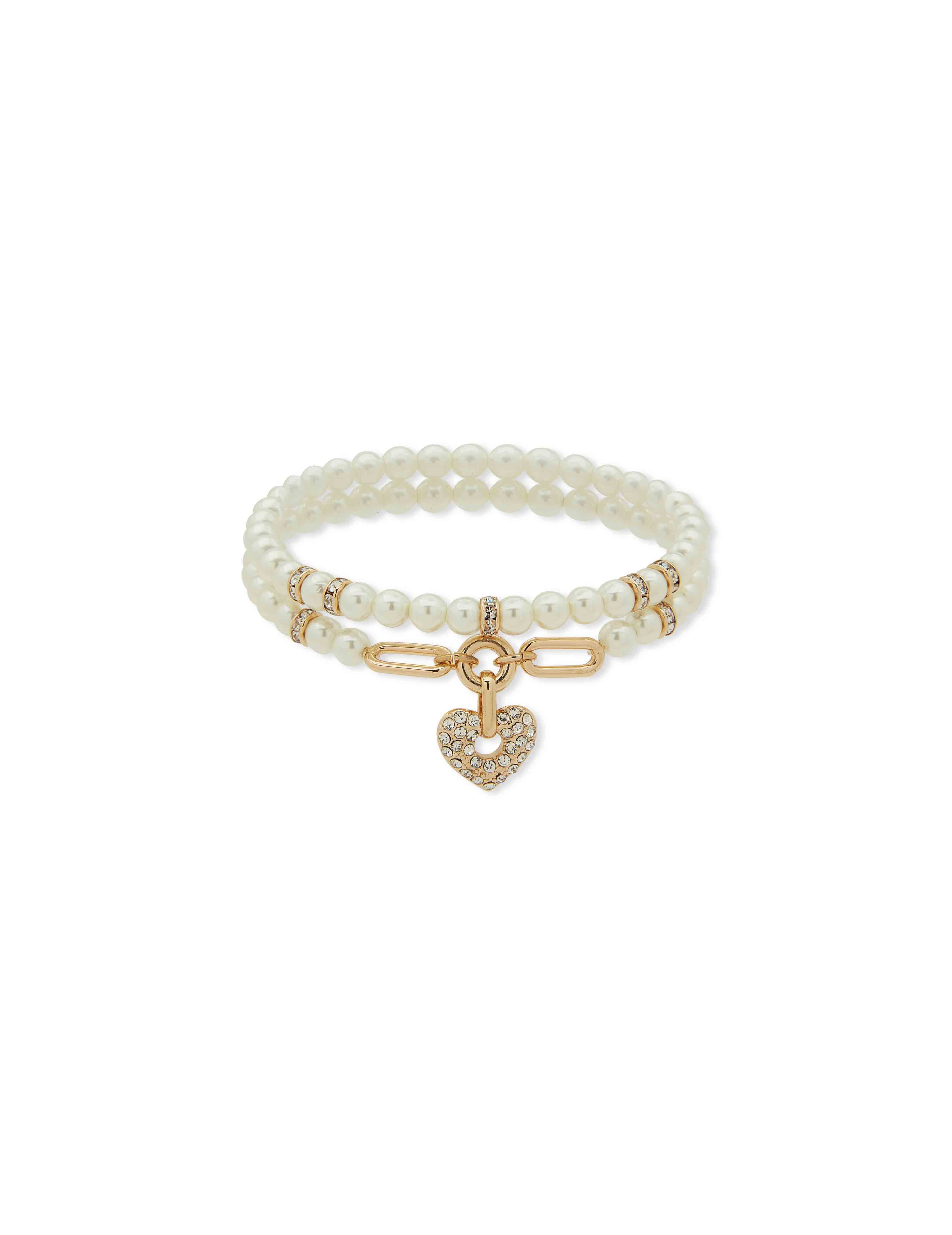 Heart Motif Bracelet - Pearl/Crystal