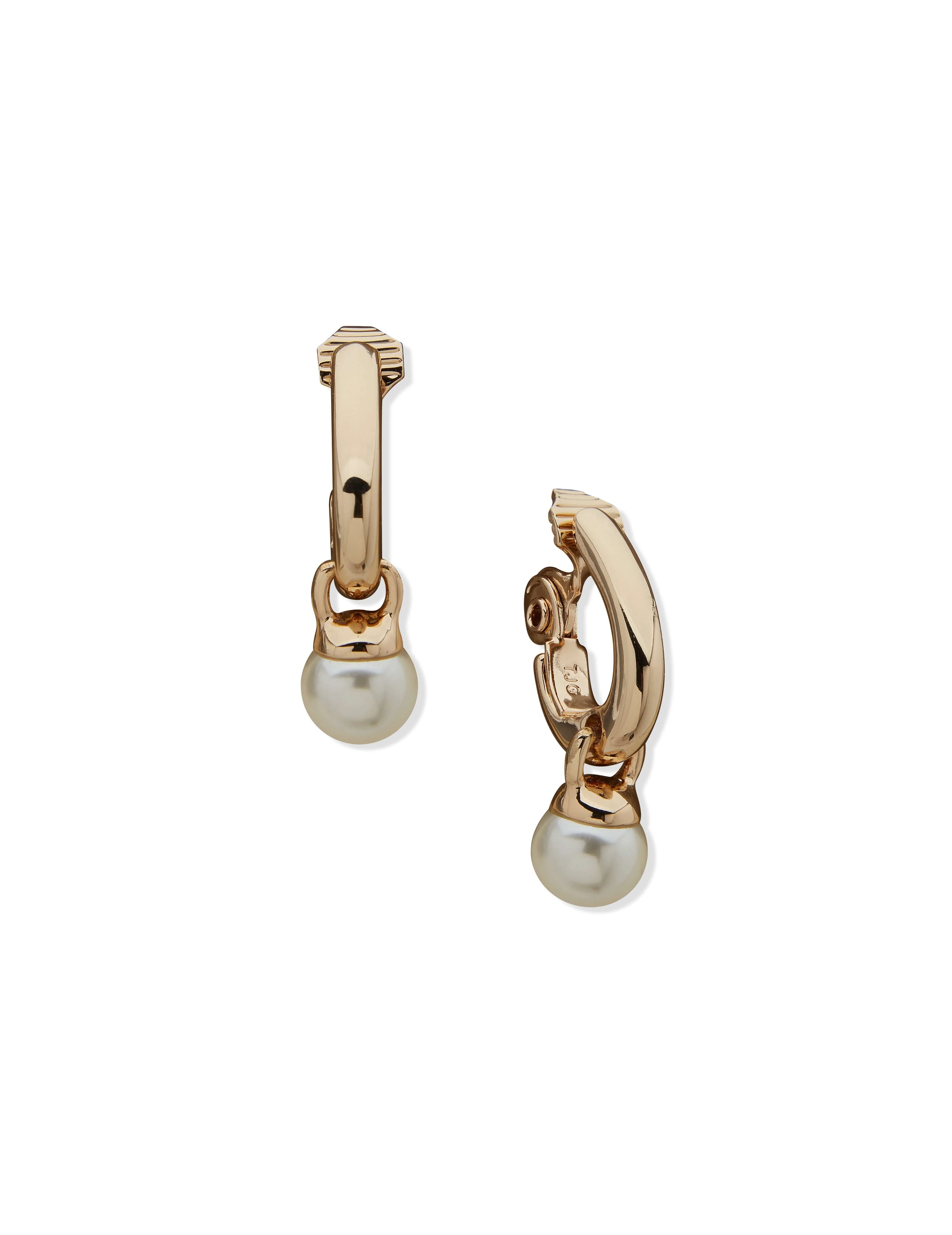 J Hoop With Pearl Drop Clip On Earrings