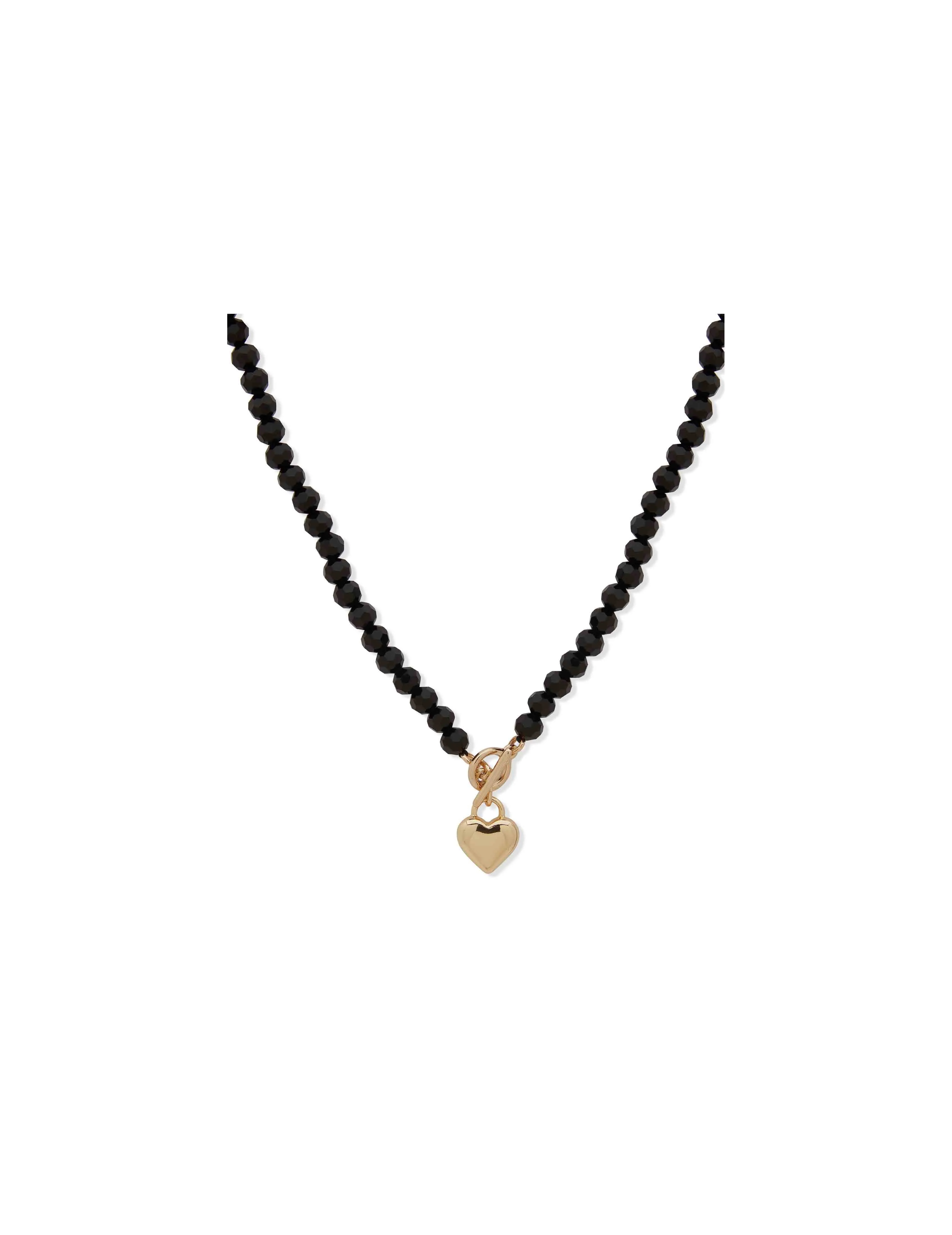 Heart Pendant Necklace with Black Beads