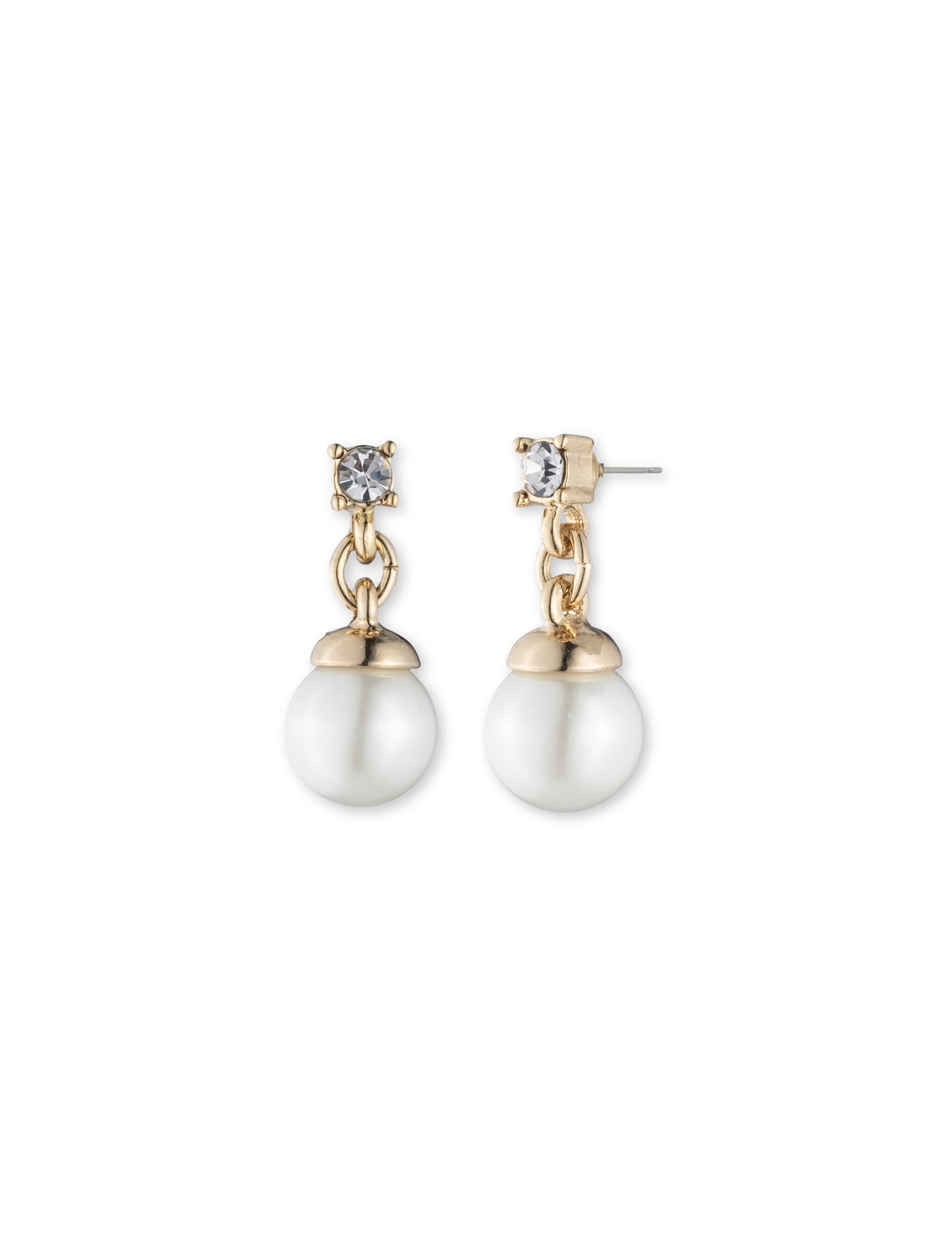 Gold-Tone Blanc Faux Pearl Earrings With Crystal Accent