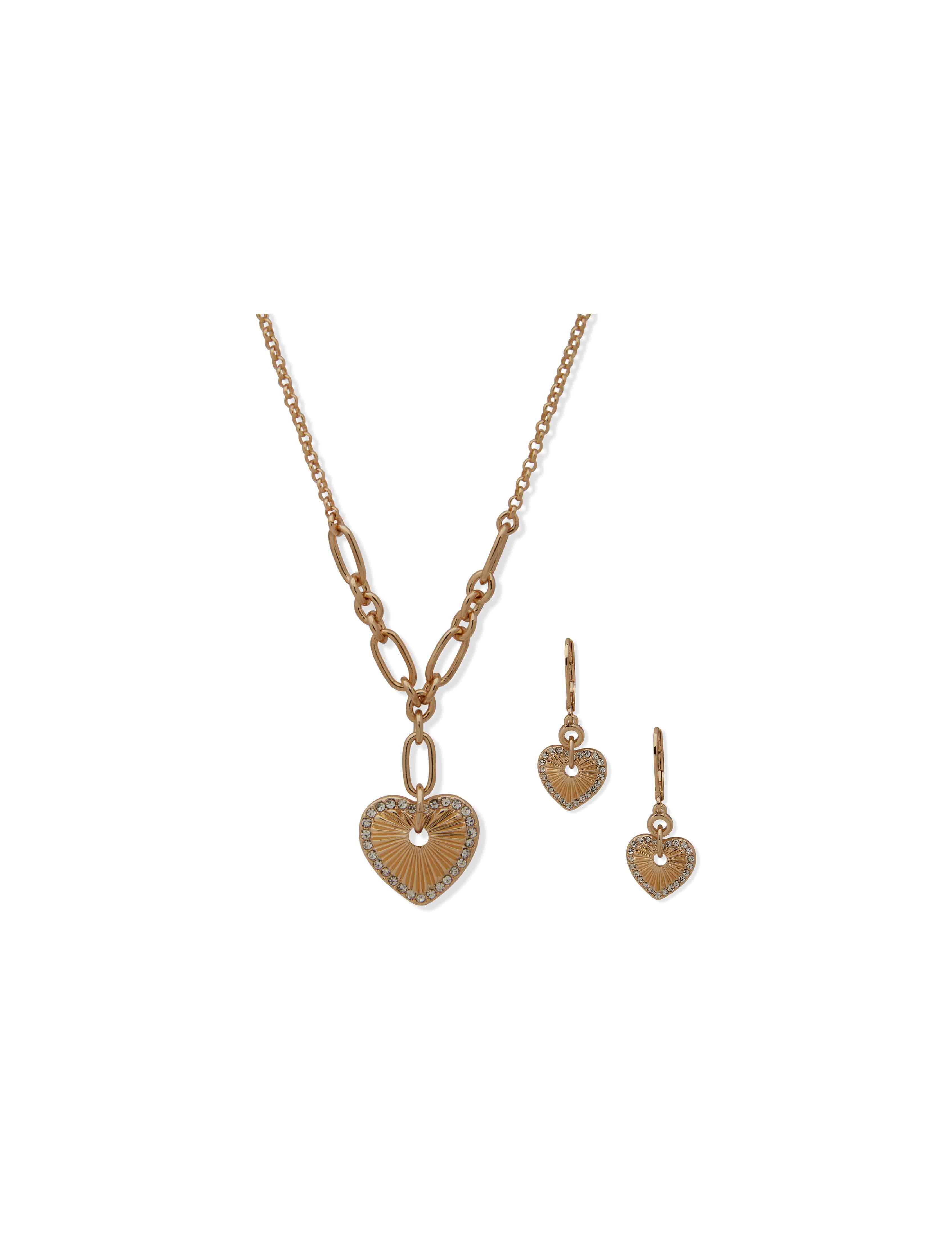 Heart Charm Necklace and Earring Pouch Set