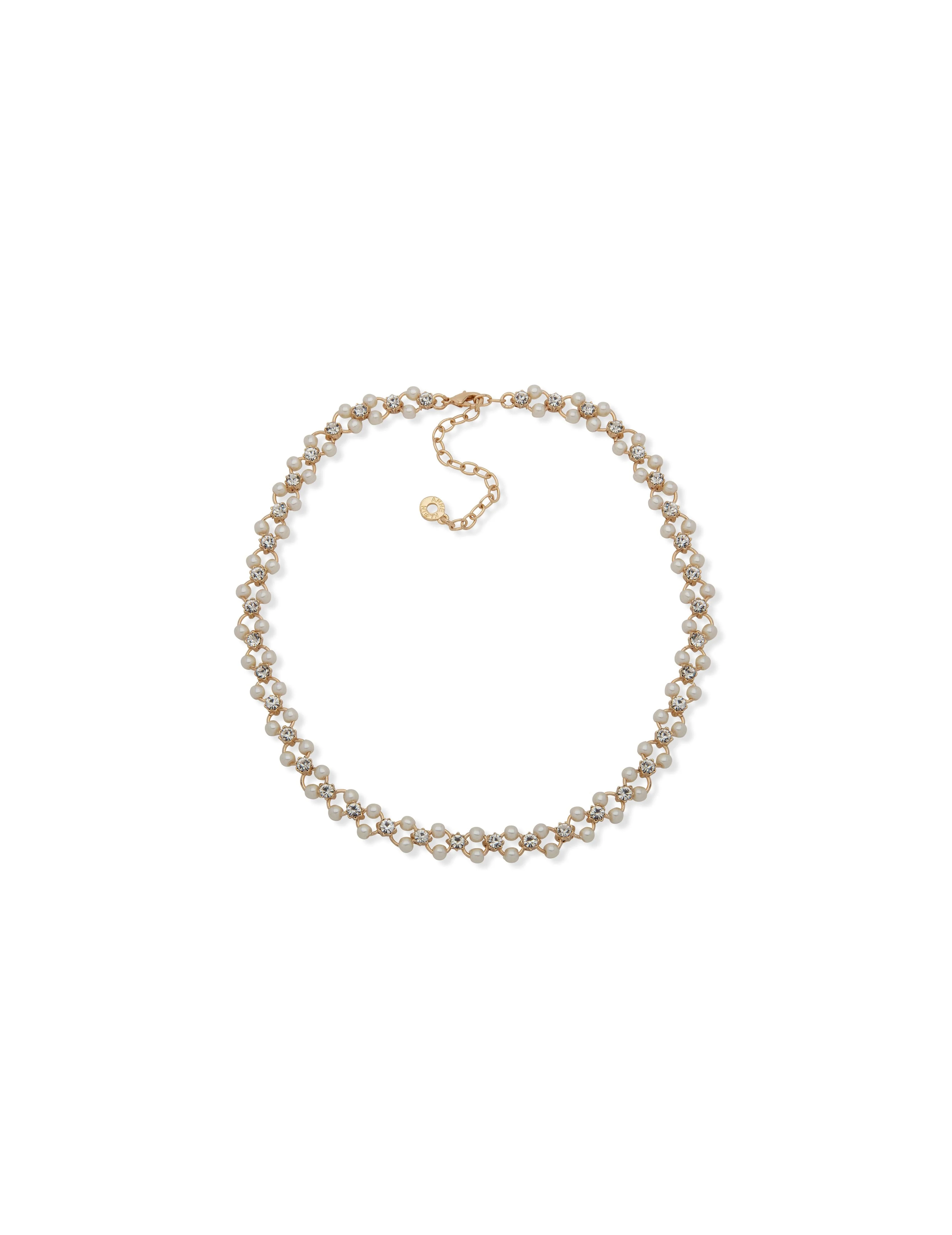 Open Faux Pearl Station Collar Necklace