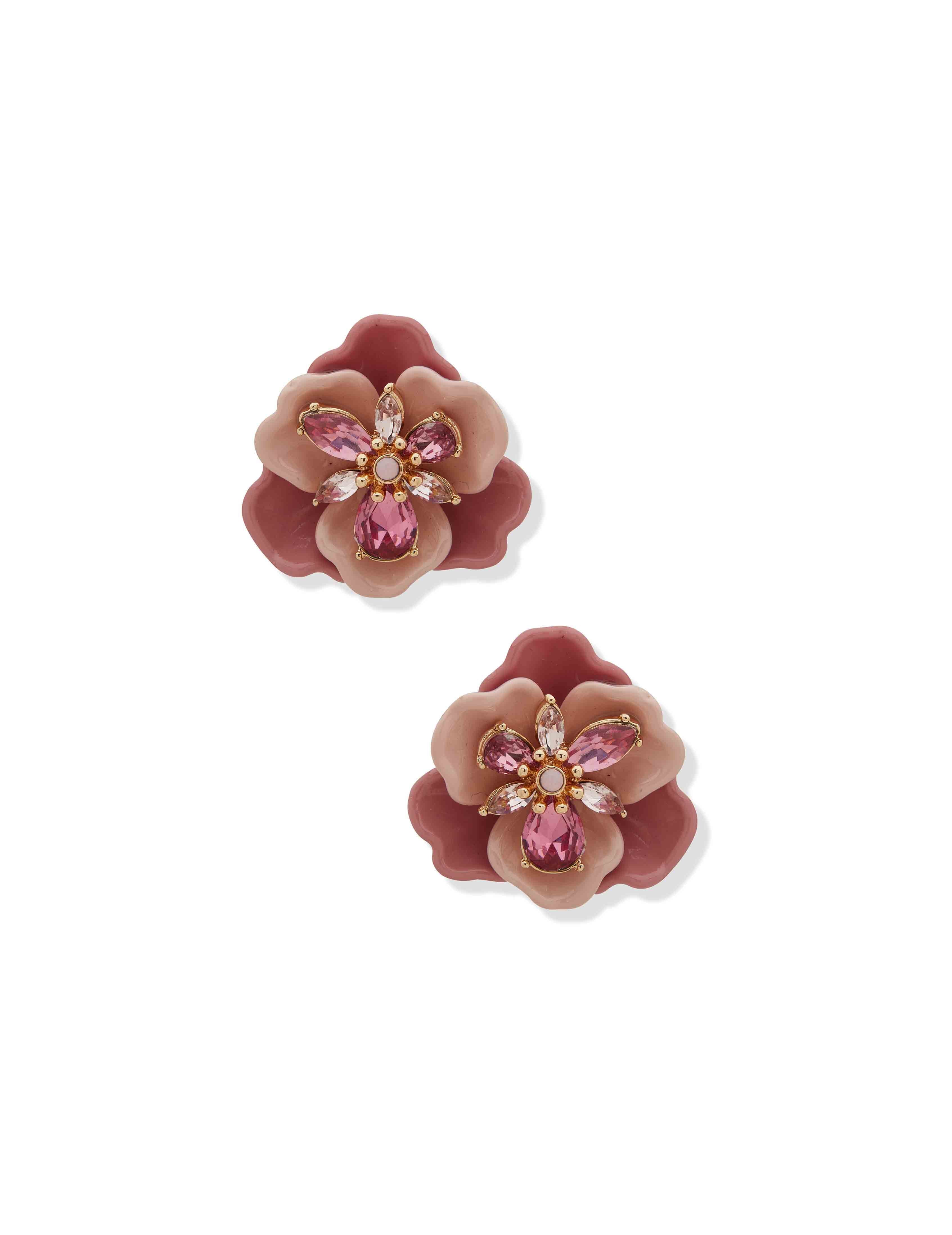 Clipped Flower Button Earring - Pink