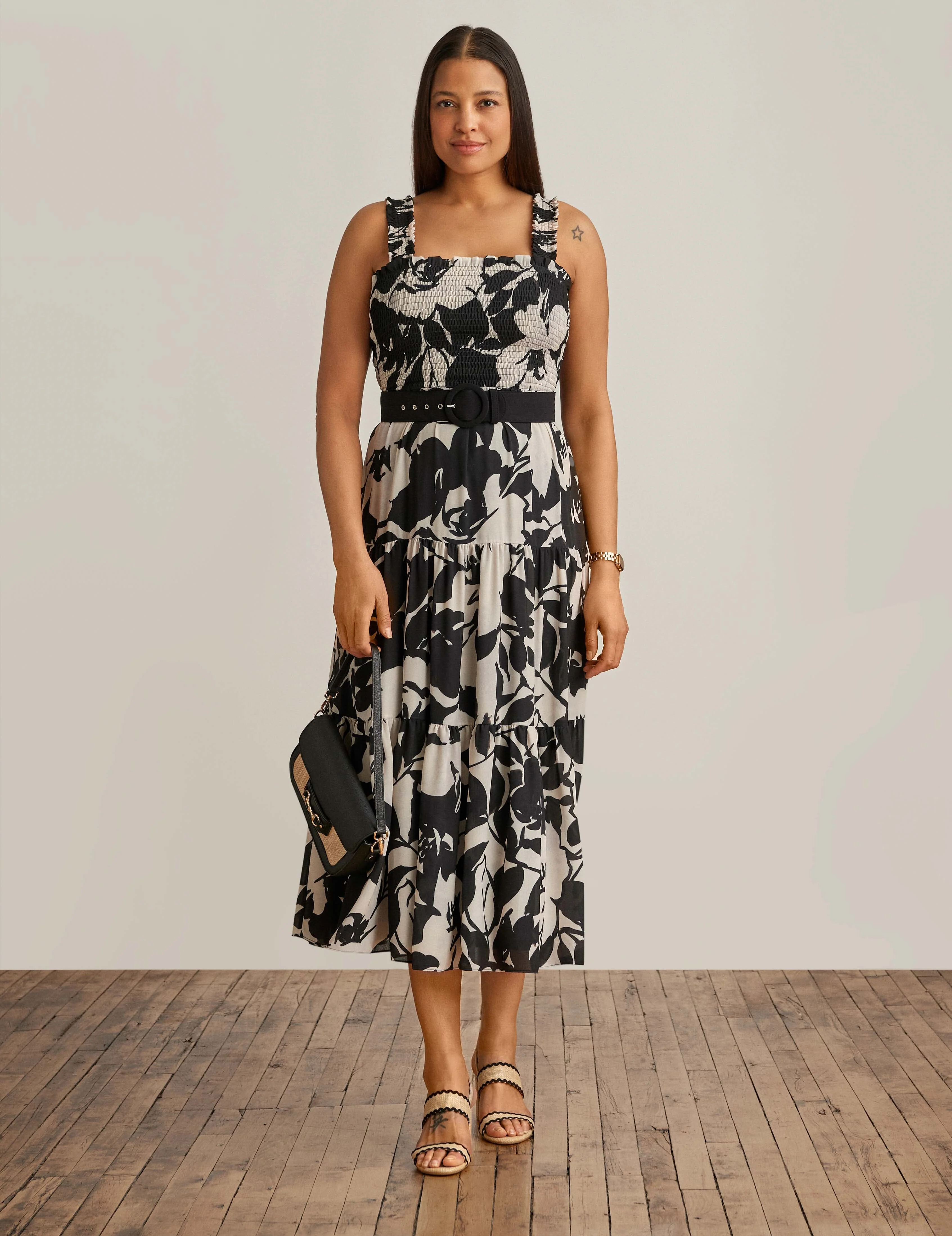 Smocked Bodice Midi Dress