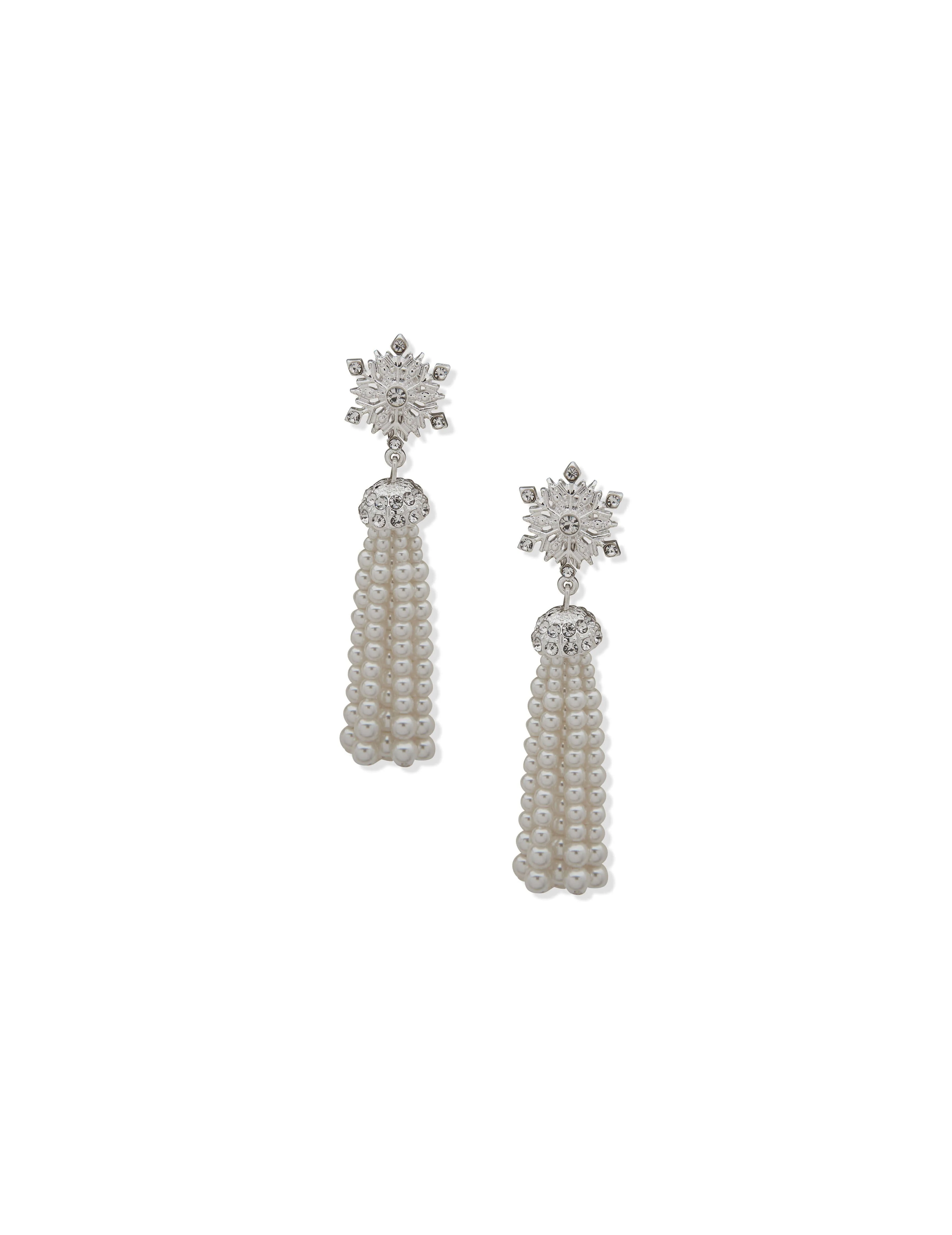 Snowflake Linear Pierced Earring with Faux Pearl Tassel