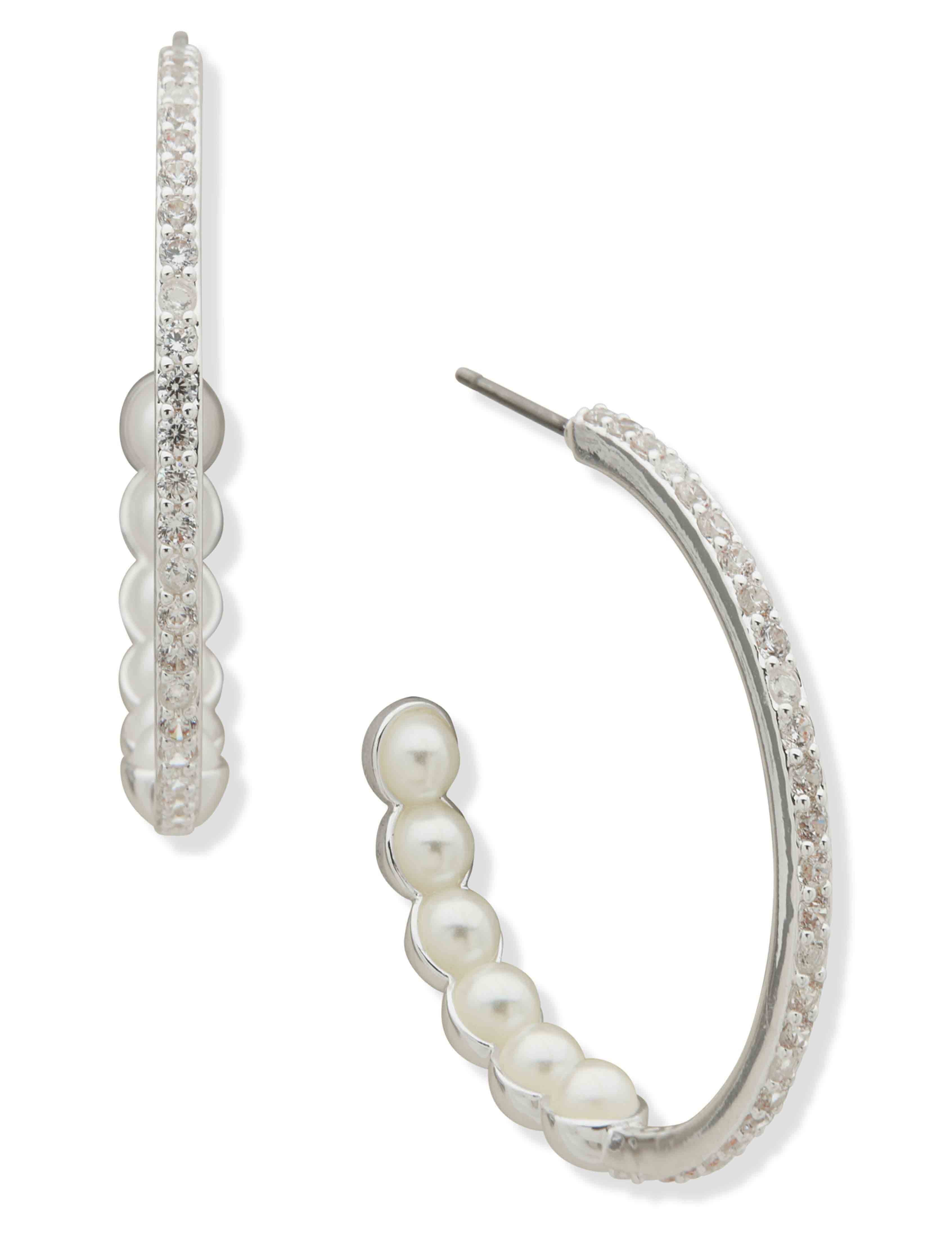 Stone C-Hoop Earring - Silver