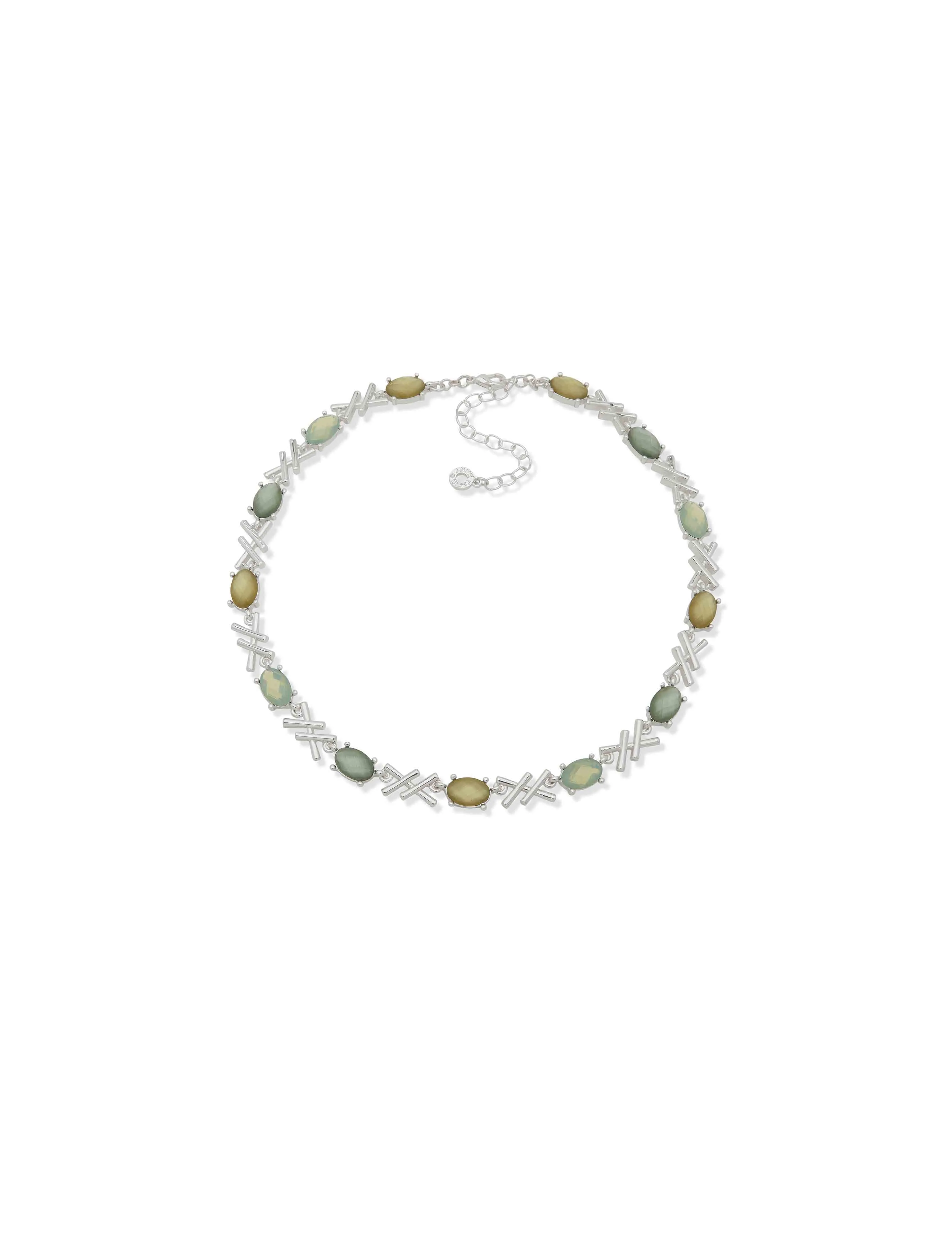 Oval Criss Cross Necklace - Green Multi