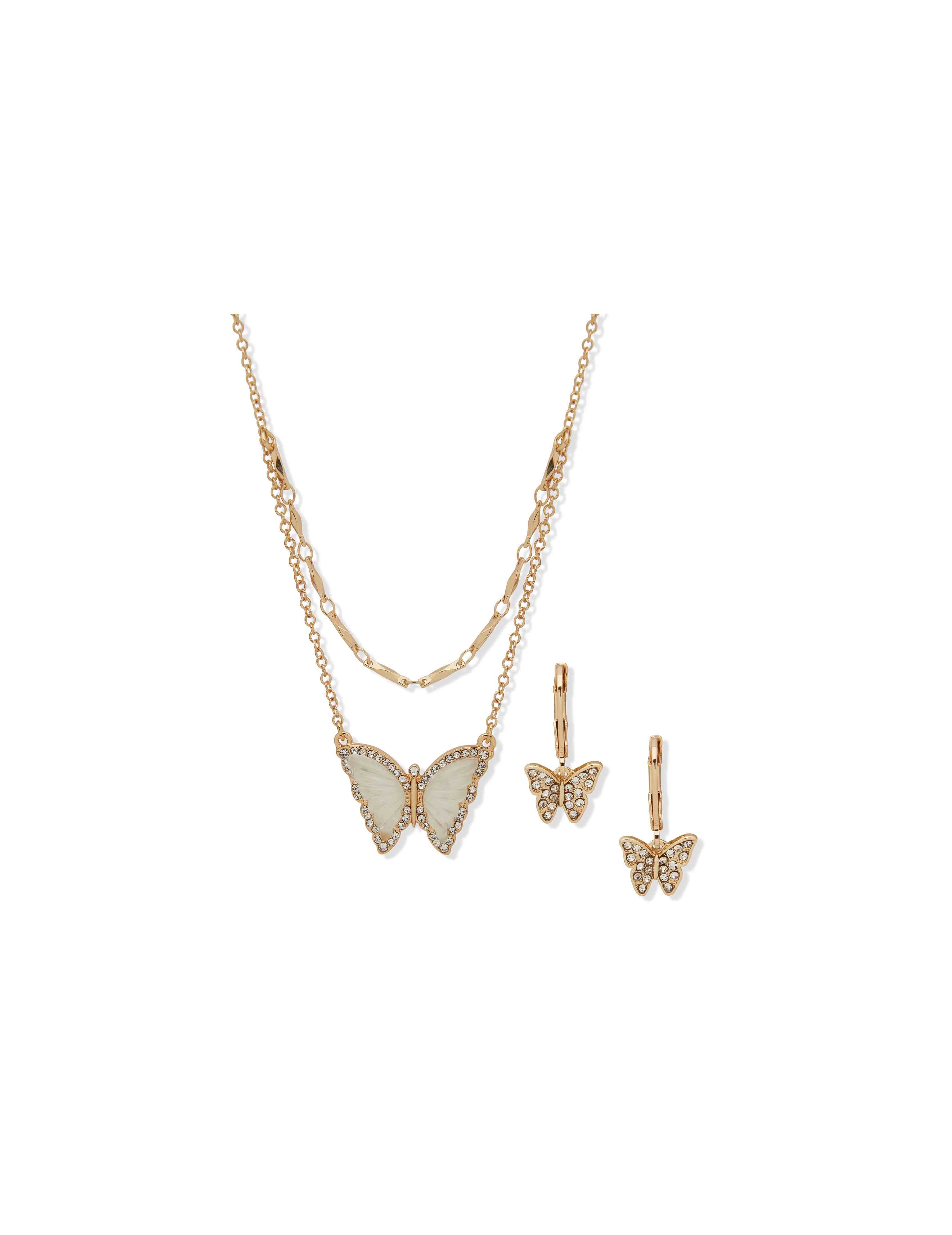 Butterfly Earring/ Necklace Set-Mother of Pearl