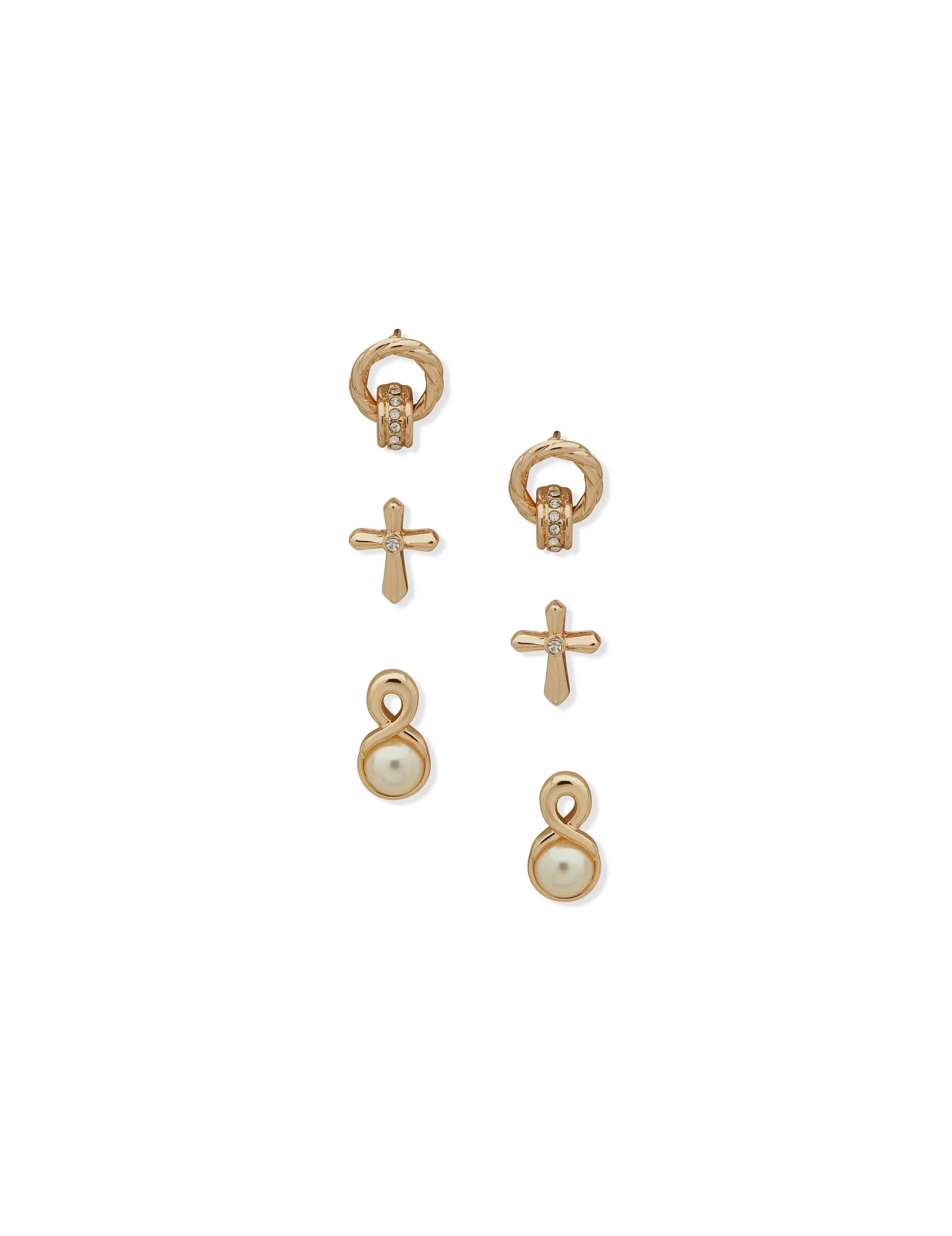 Earring Trio on Cross Ornament in Pouch