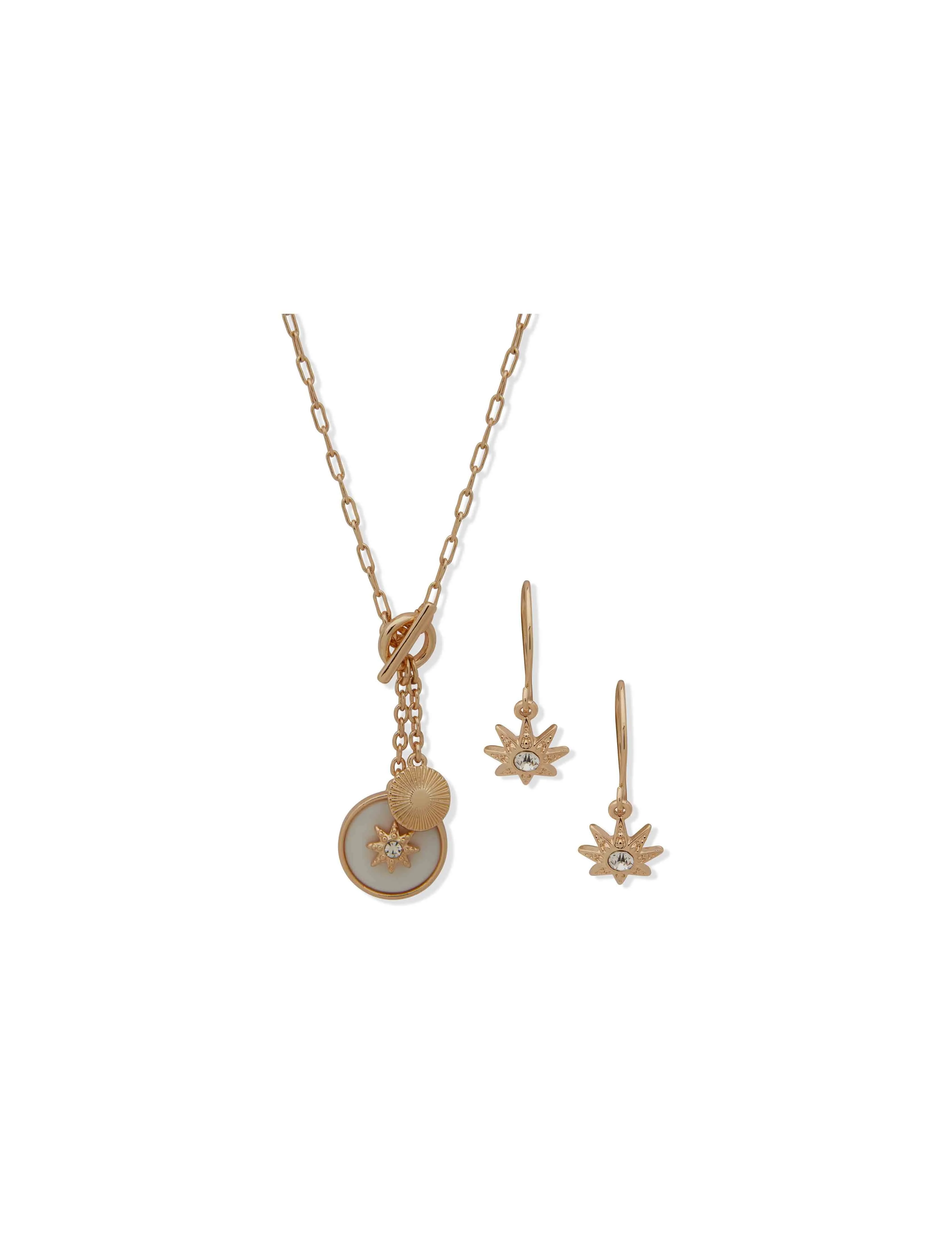 Star Charm Necklace and Earring Pouch Set