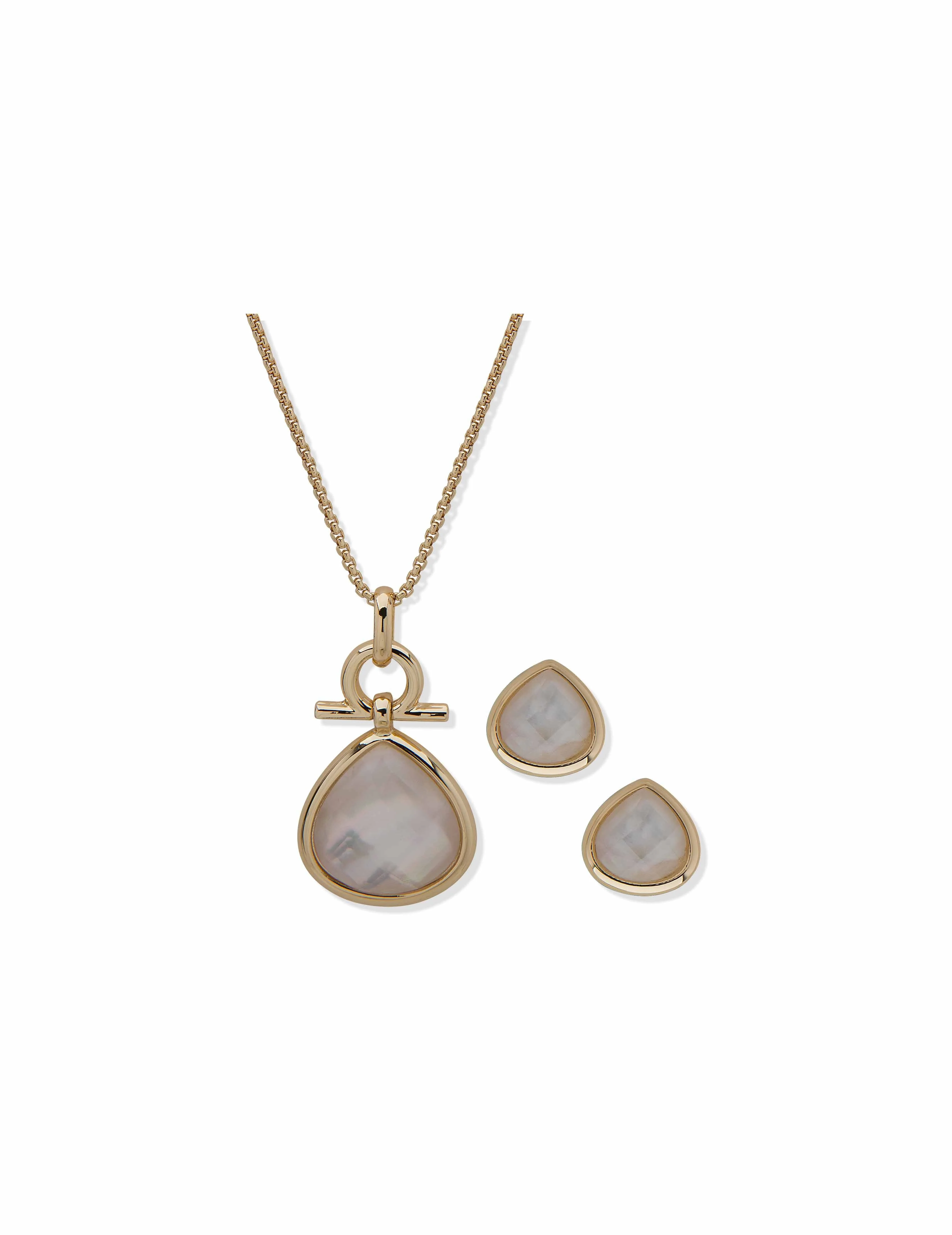 Faux Pearl Teardrop Earring & Necklace Set