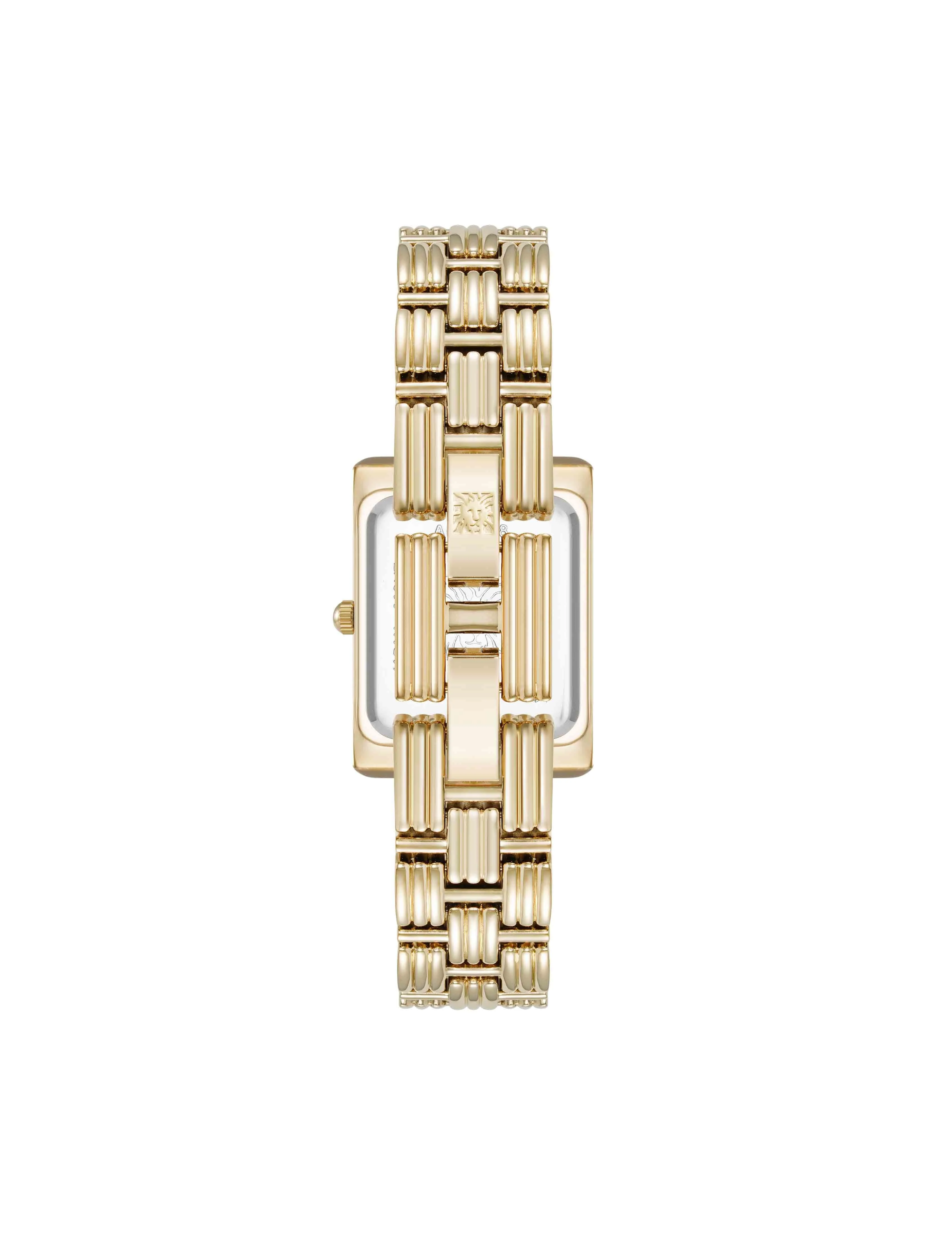 Premium Crystal Accented Grooved Link Bracelet Watch