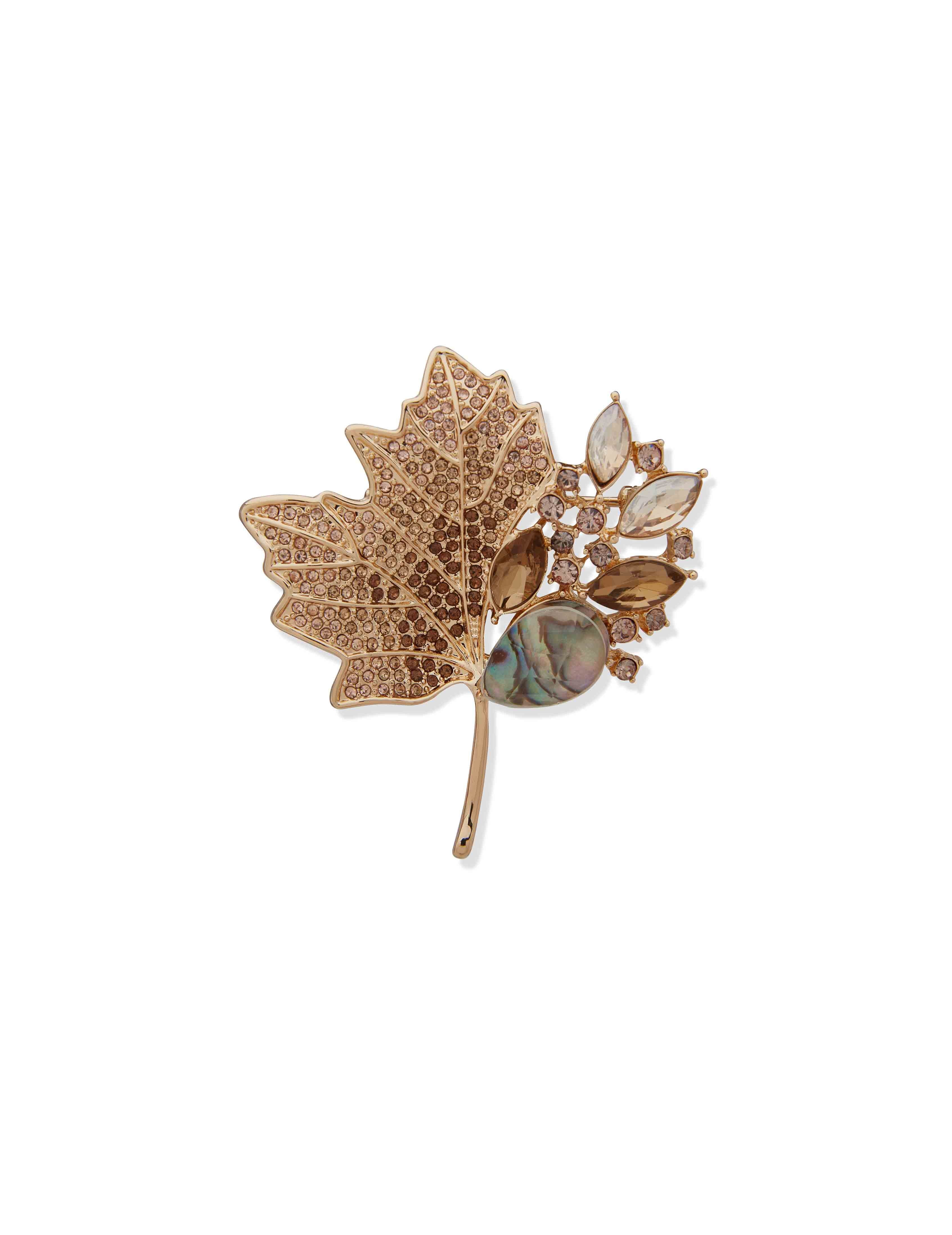 Stone Leaf Pin - Gold Multi