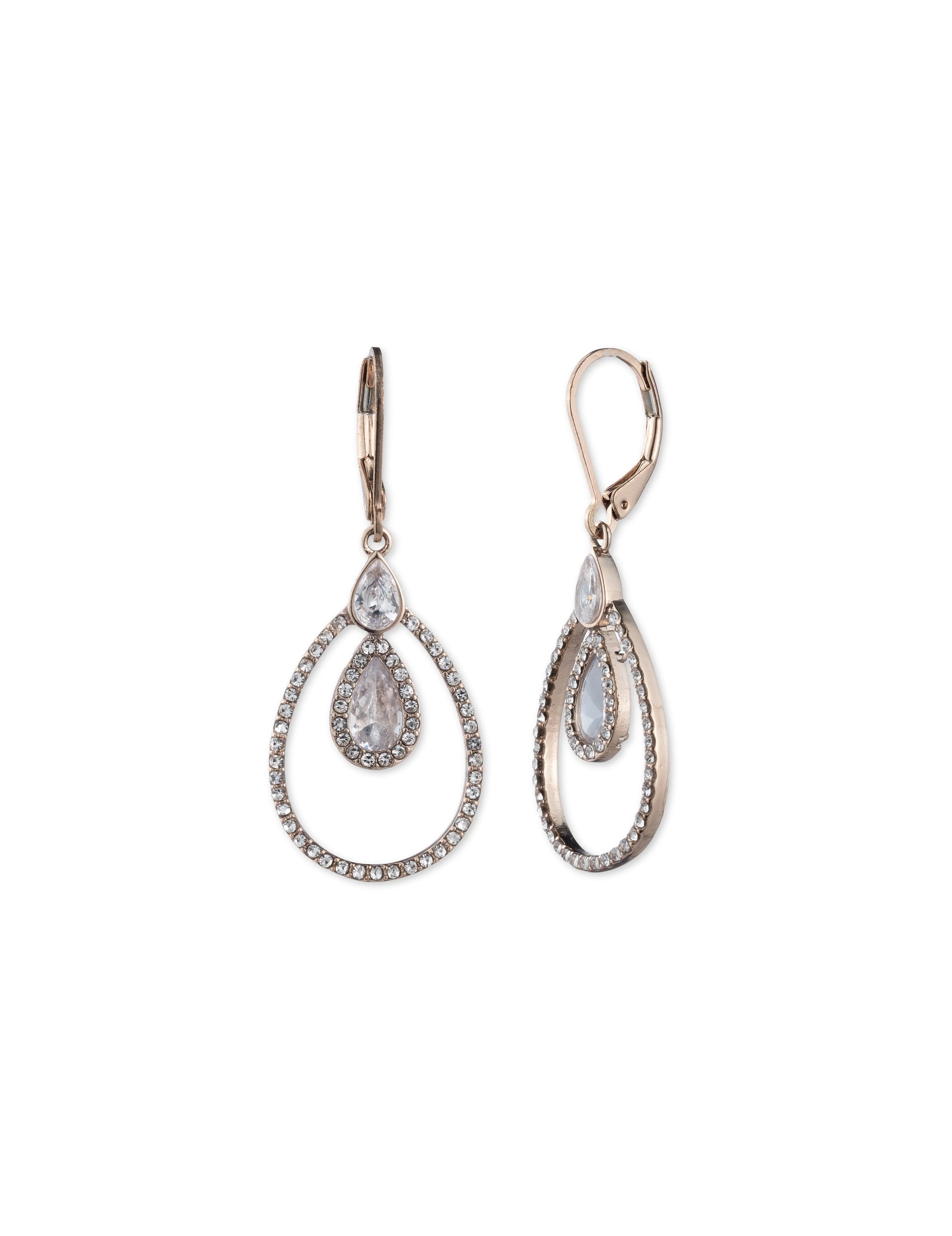 Rose Gold-Tone Crystal Pave Rim Drop Earrings