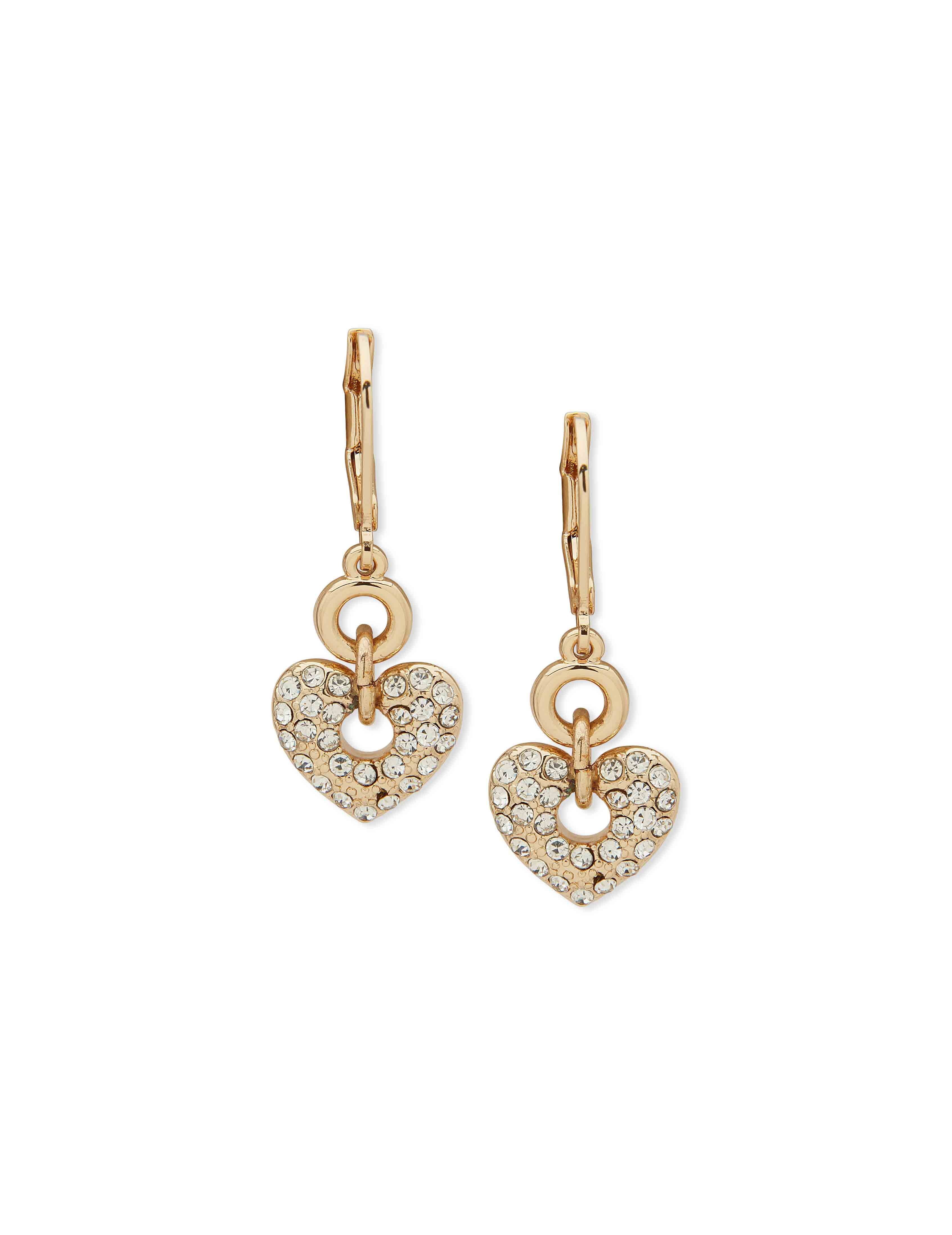 Double Heart Motif Earring - Gold/Crystal