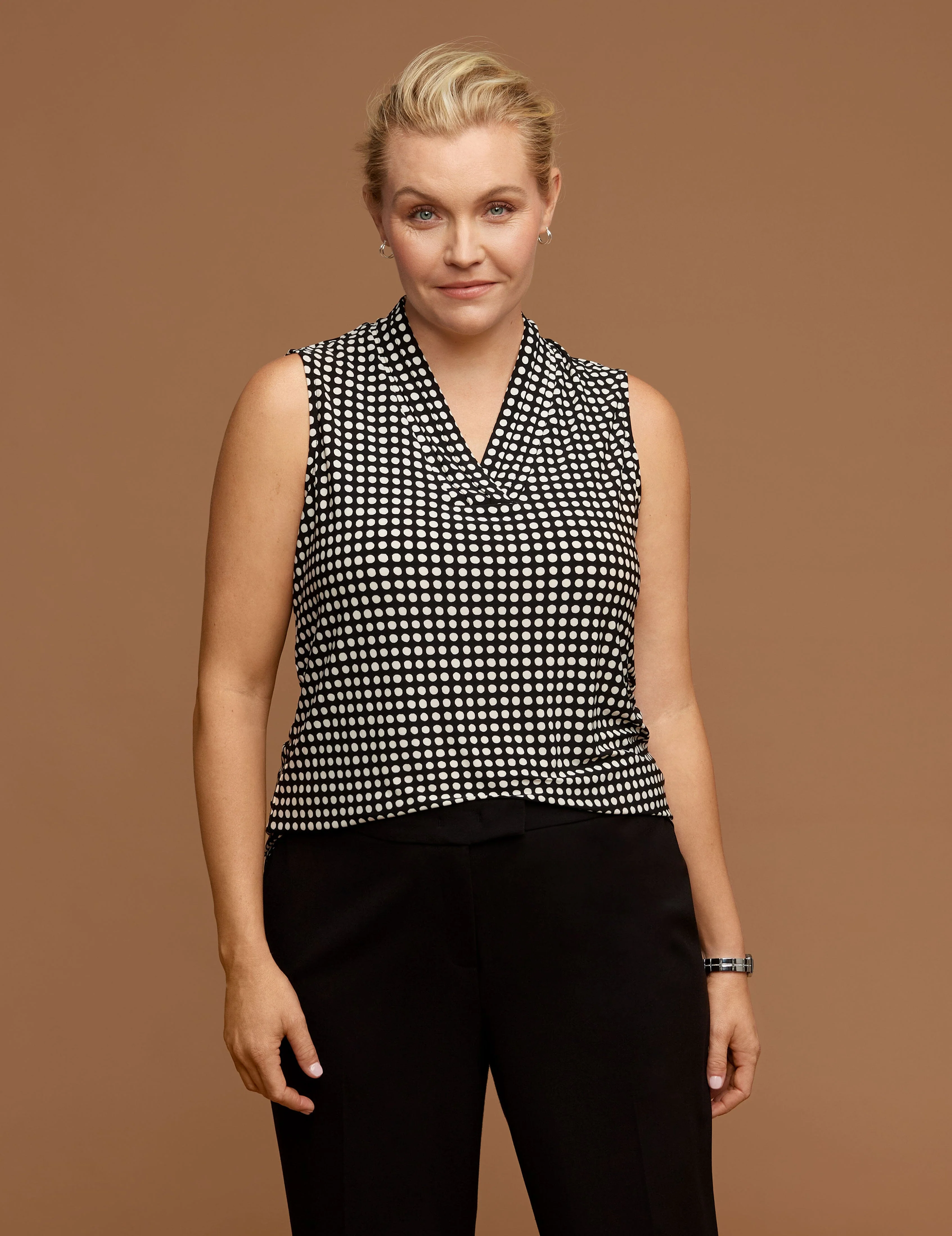 Plus Size Pearly Dot Triple Pleat Top