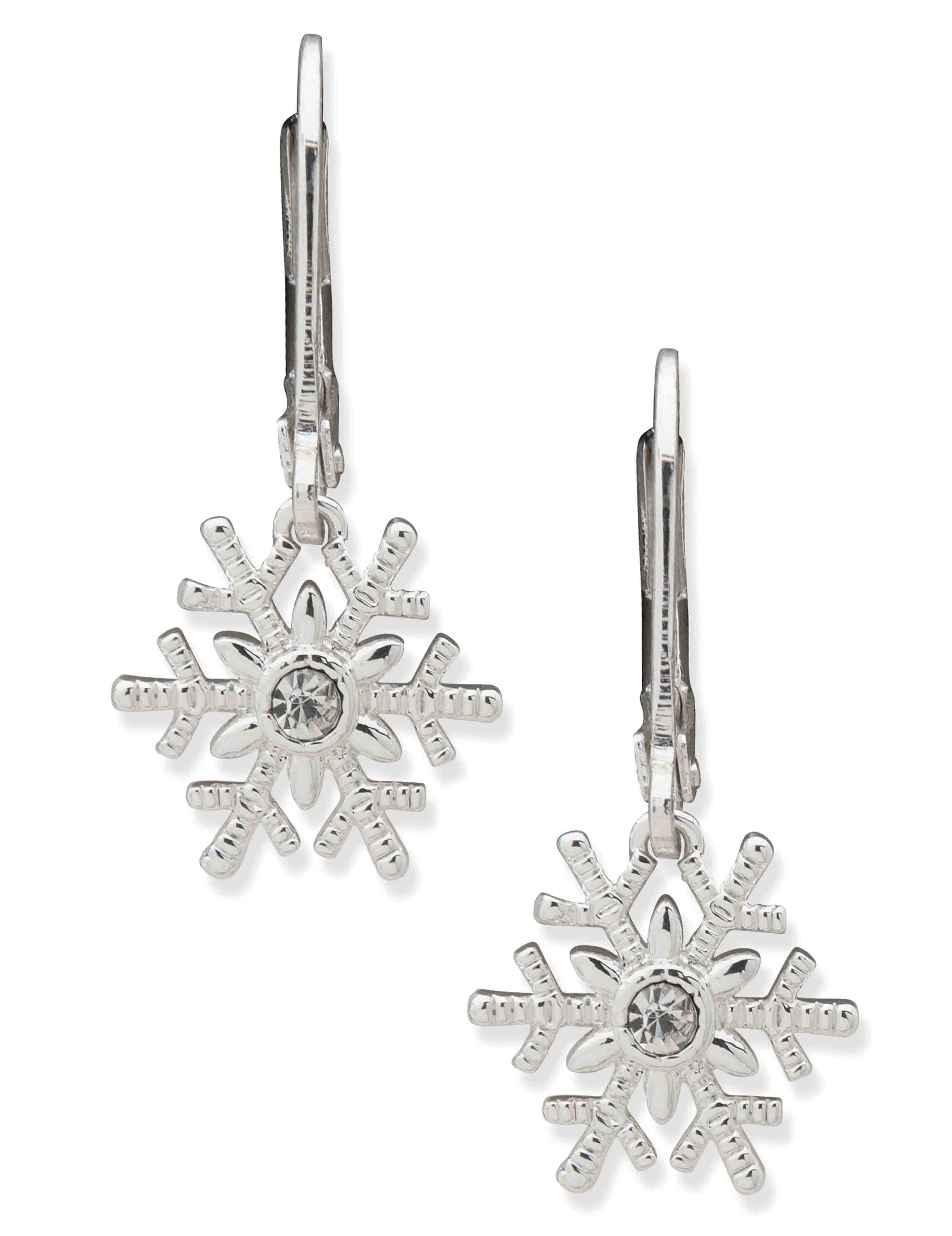 Snowflake Drop Earrings - Silver