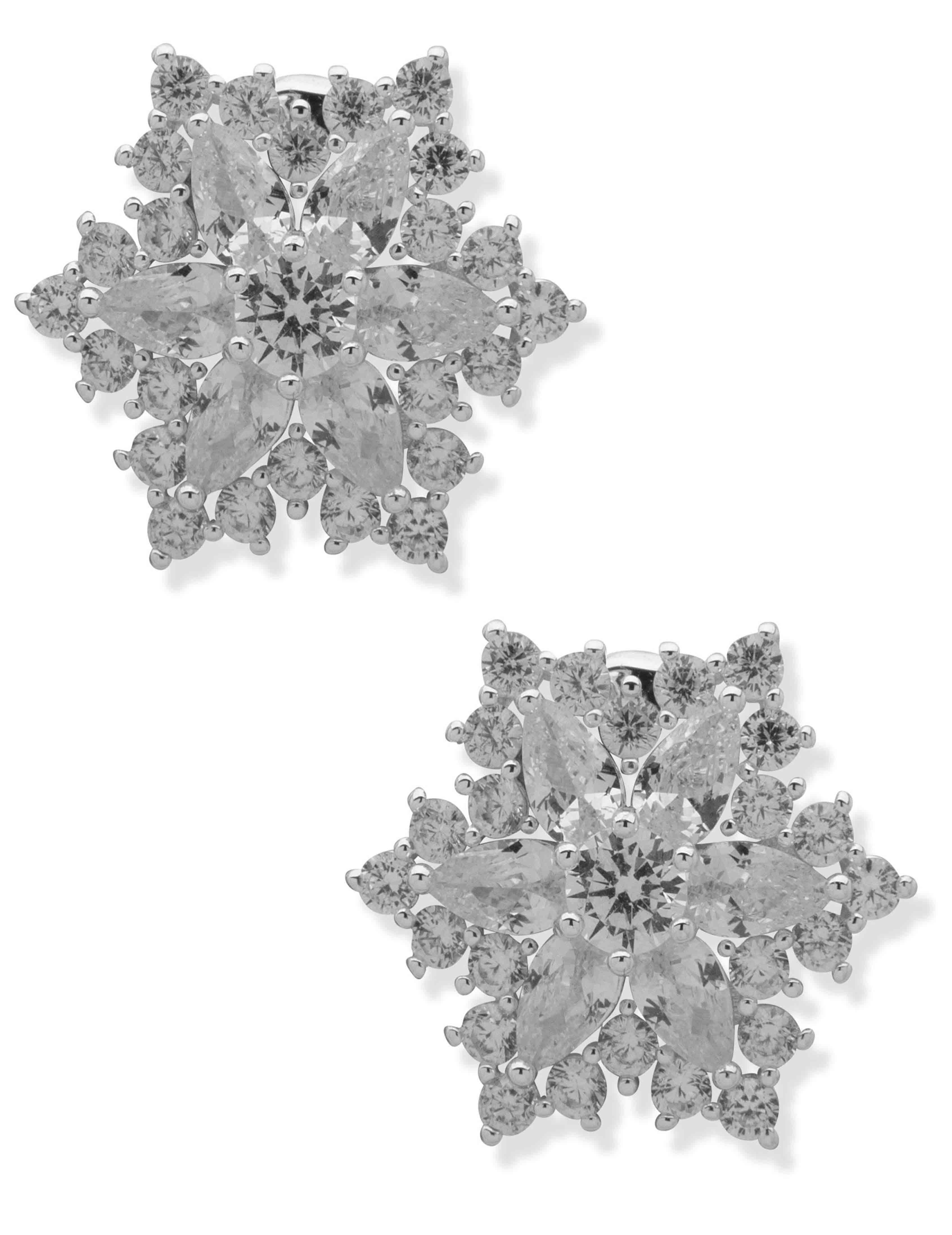 Snowflake Station Button Earring - Silver