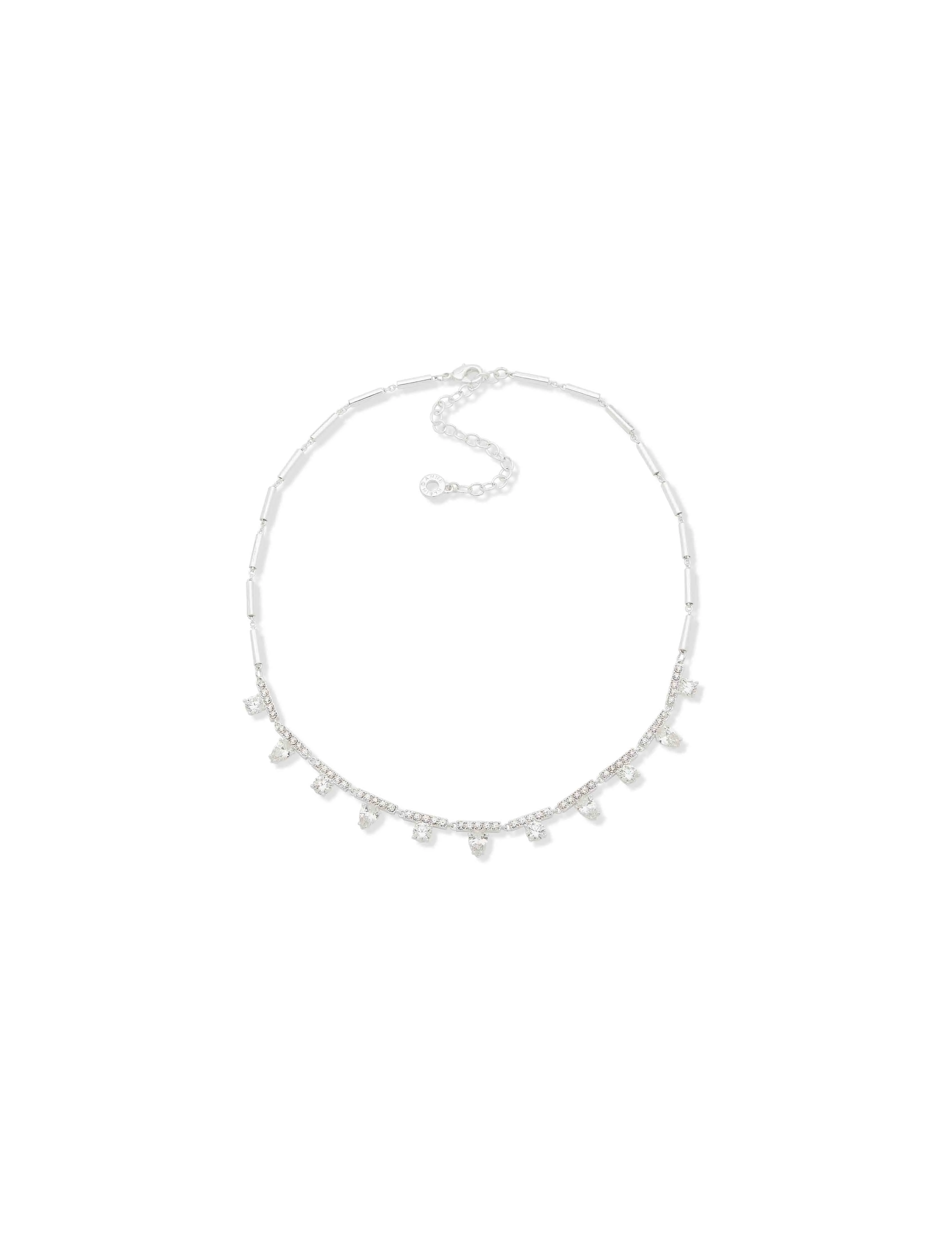 Station Front Necklace - Silver Crystal