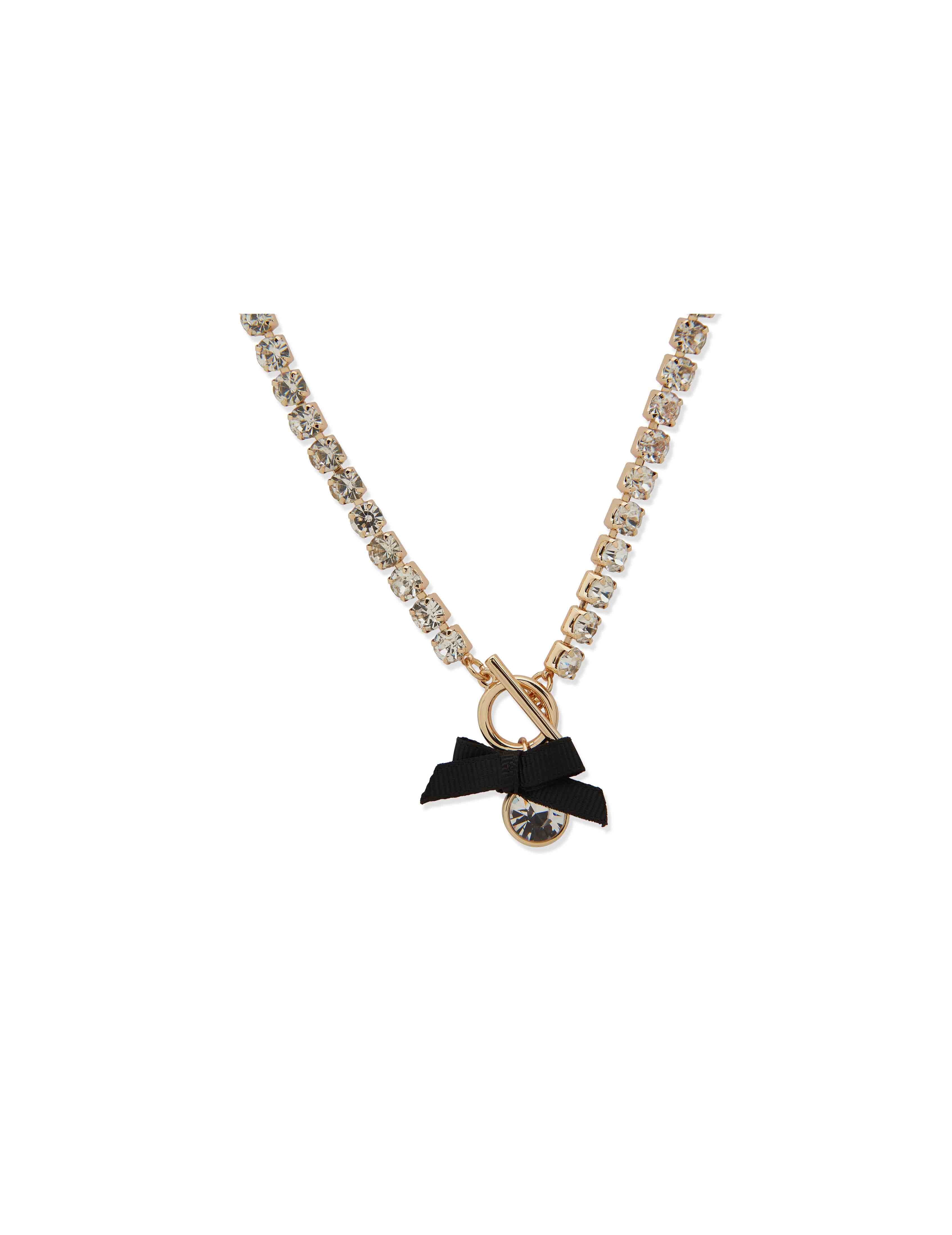 Bow Toggle Necklace - Gold/Crystal