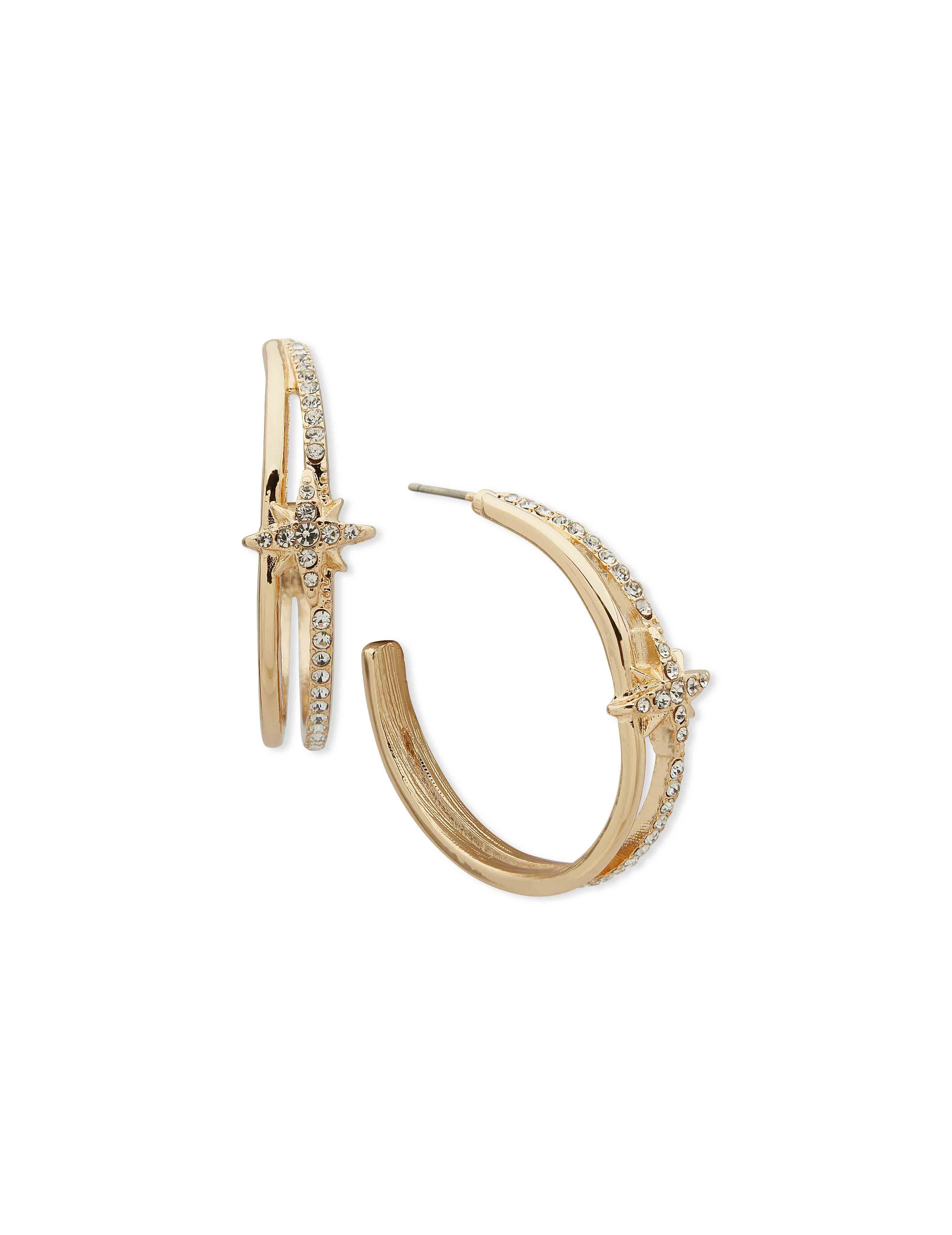 Star Motif Hoop Earring - Gold/Crystal