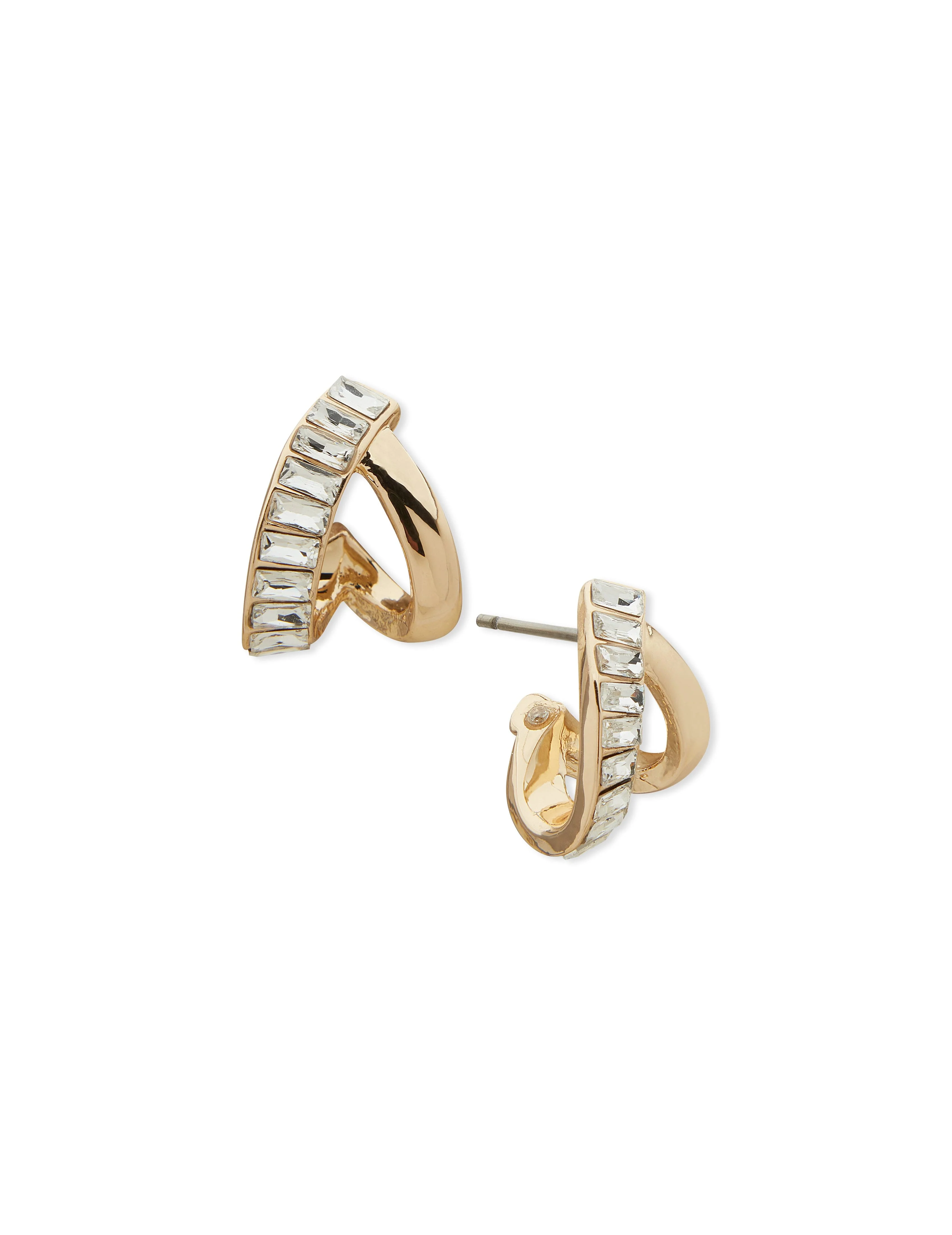 Button Earrings with Baguette Stones