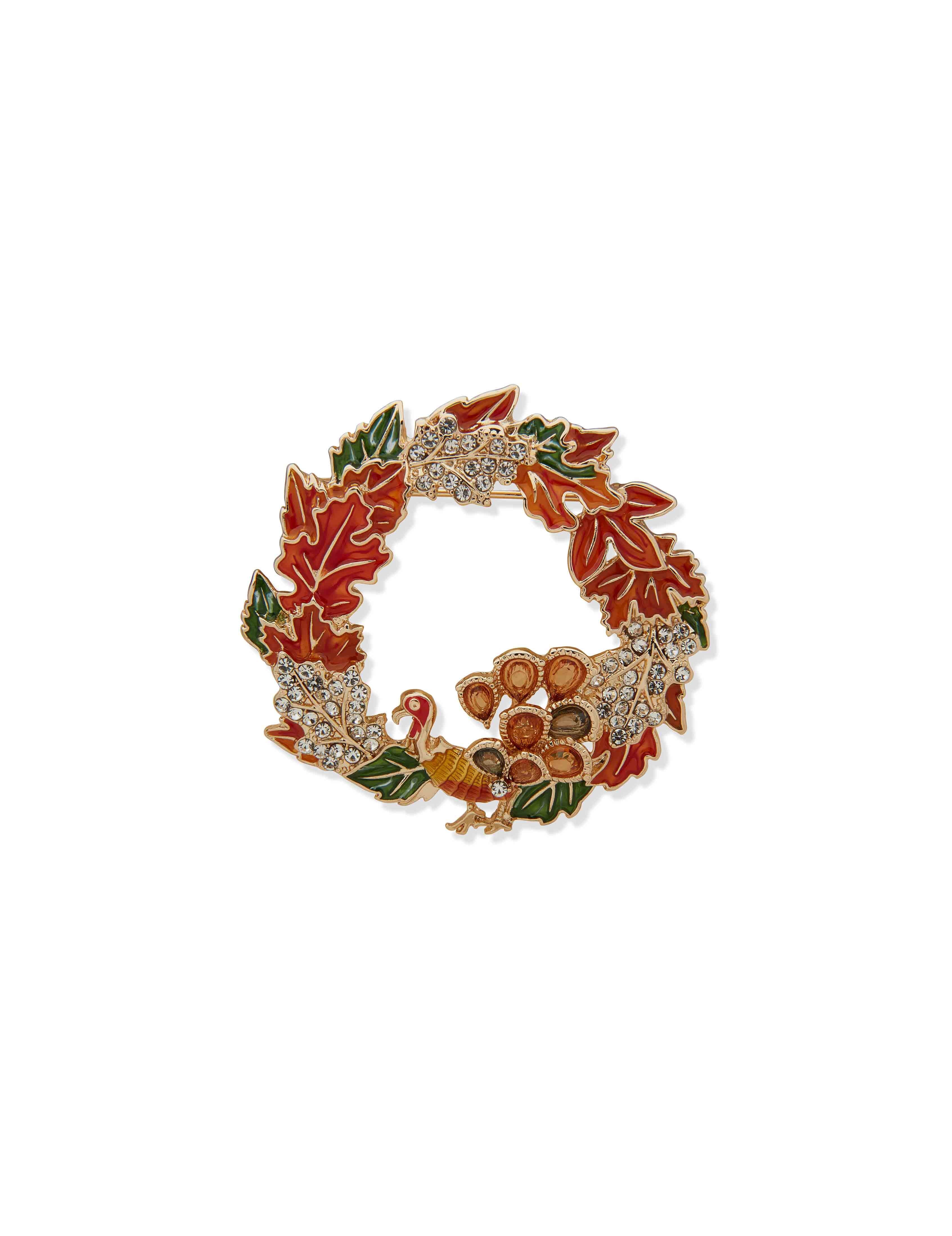 Turkey and Wreath Brooch - Gold Multi