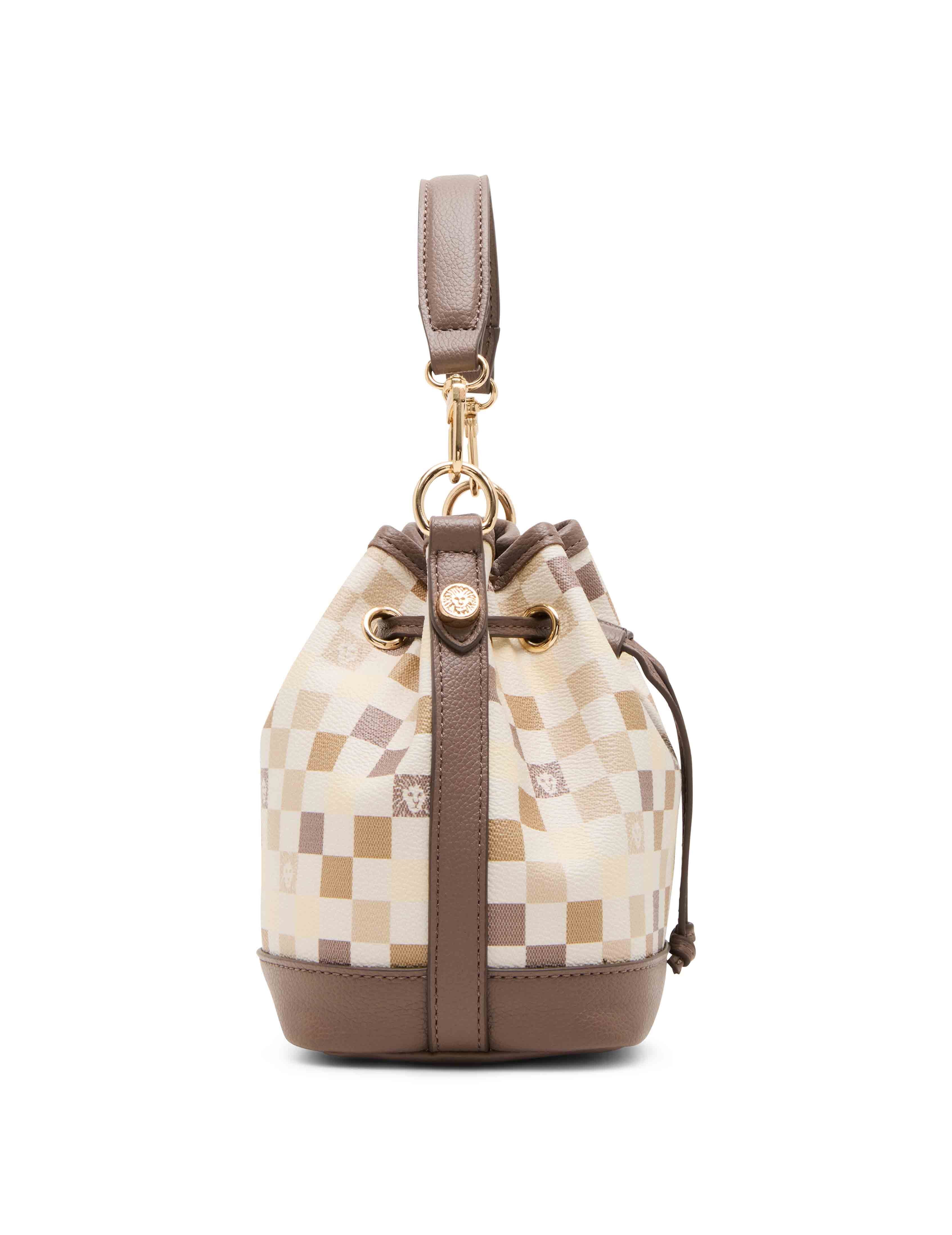 Graphic Tile Lion Logo Small Bucket with Crossbody Strap