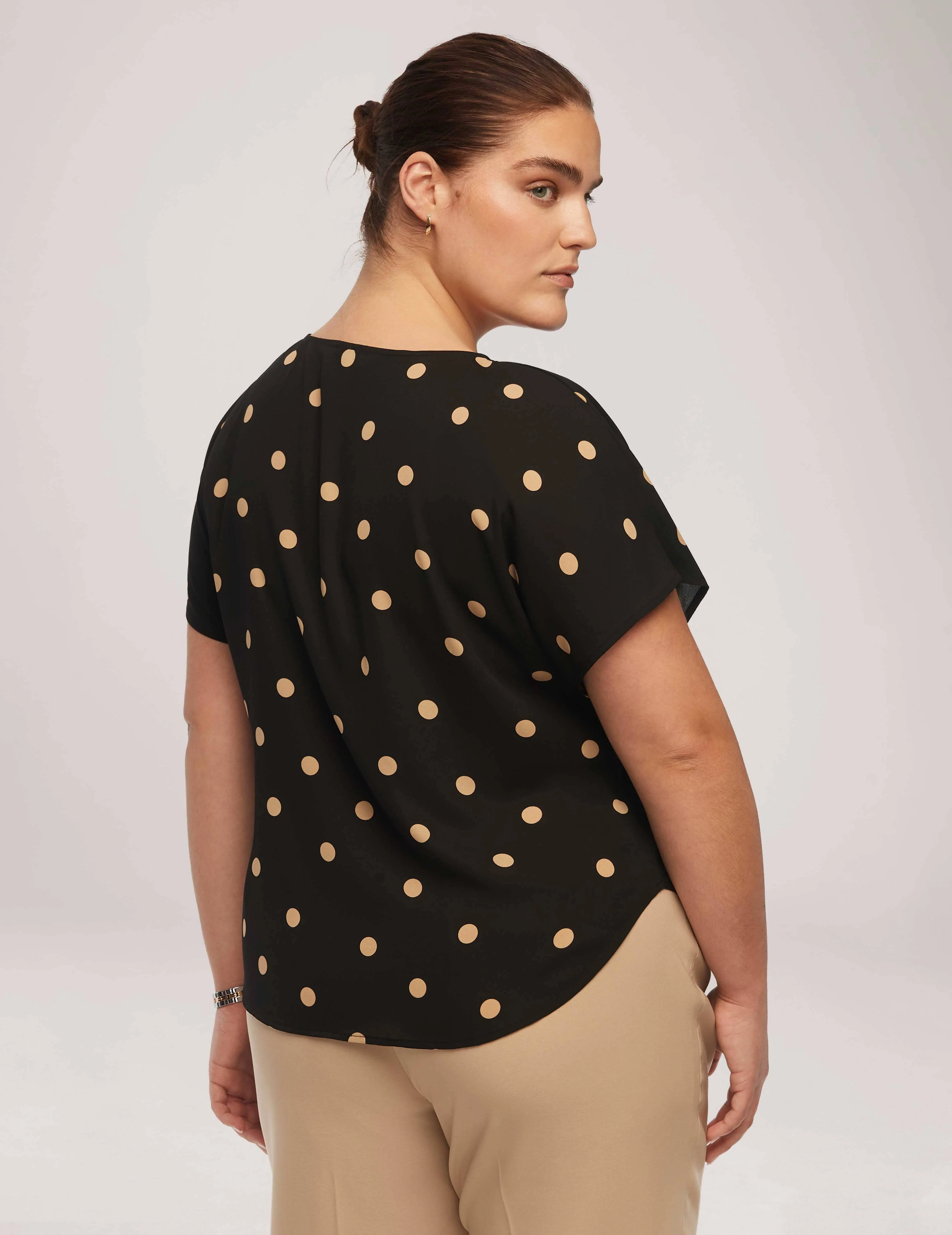 Plus Size Large Dot Bateau Neck Short Sleeve Blouse